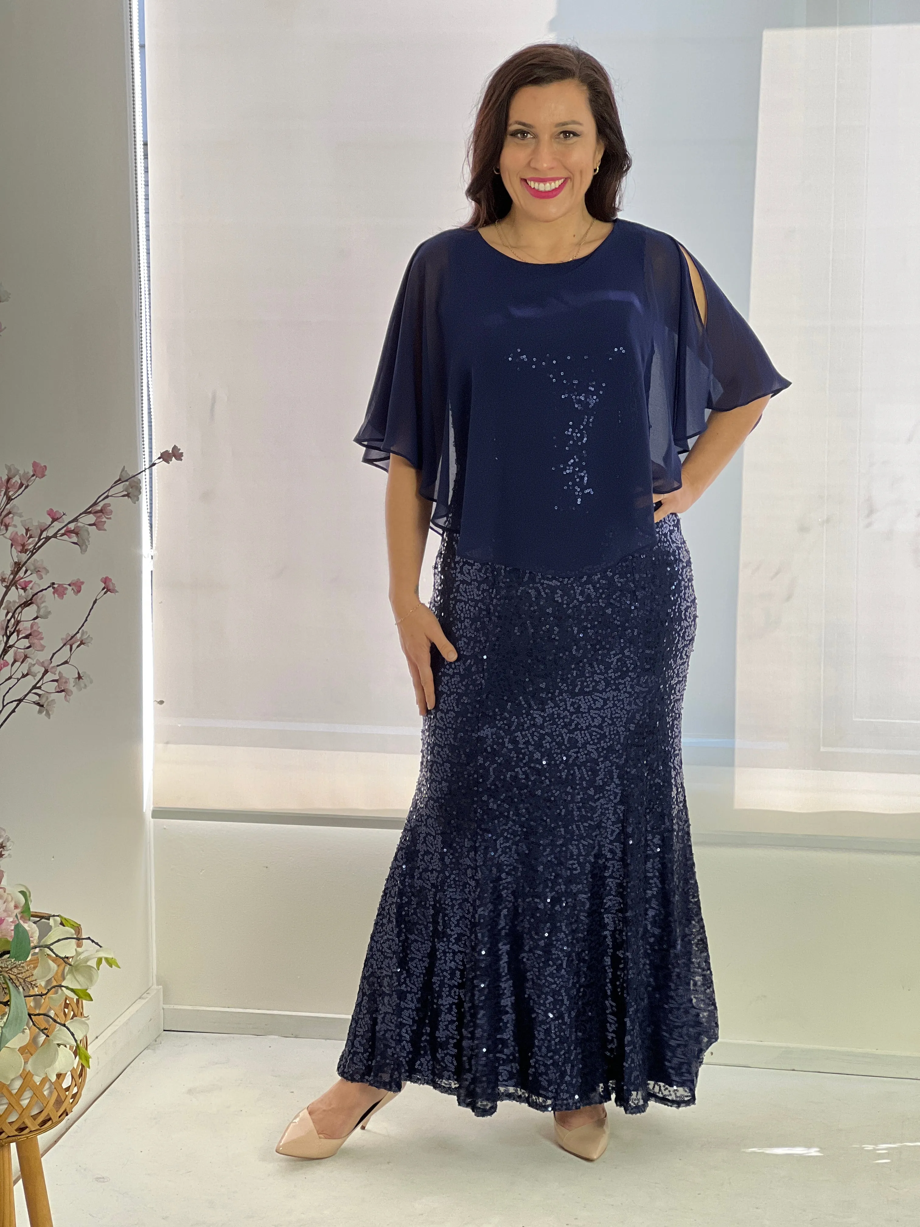 Gabby Navy Sequin Evening Gown