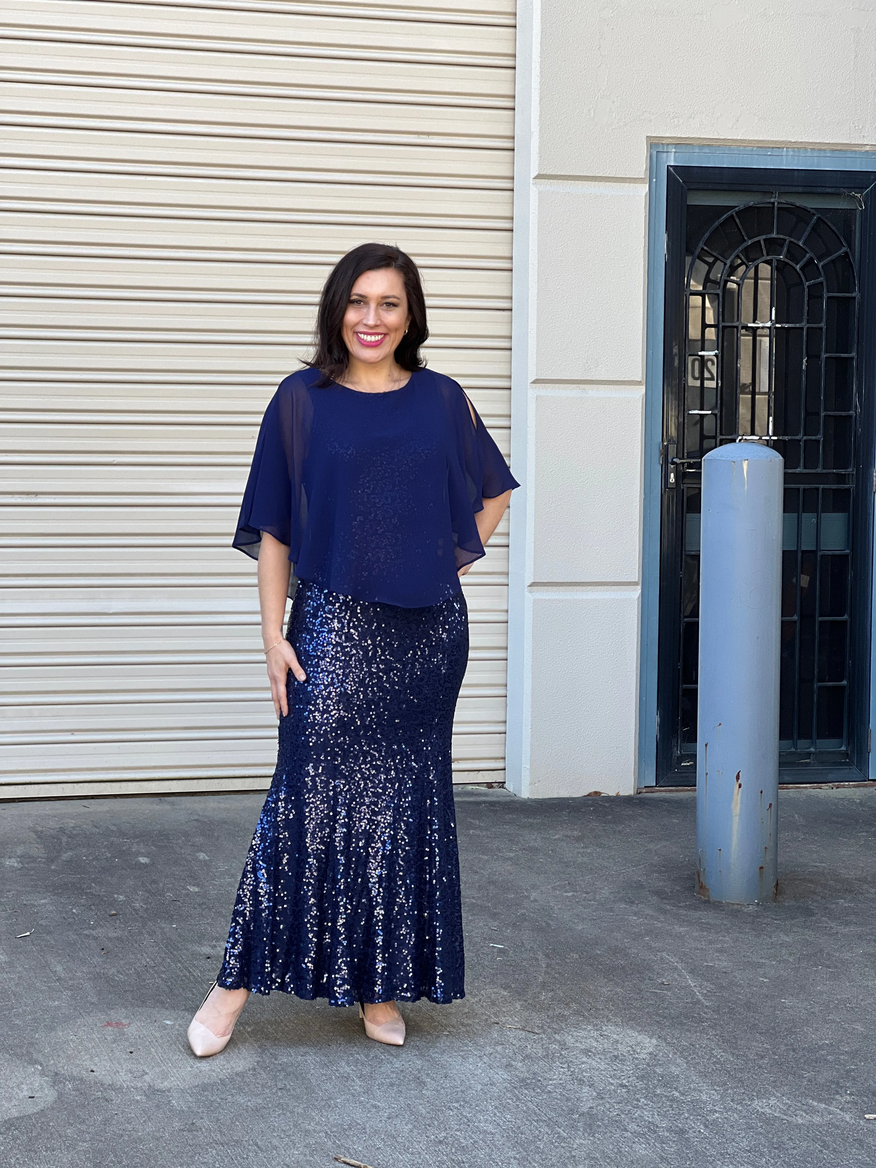Gabby Navy Sequin Evening Gown