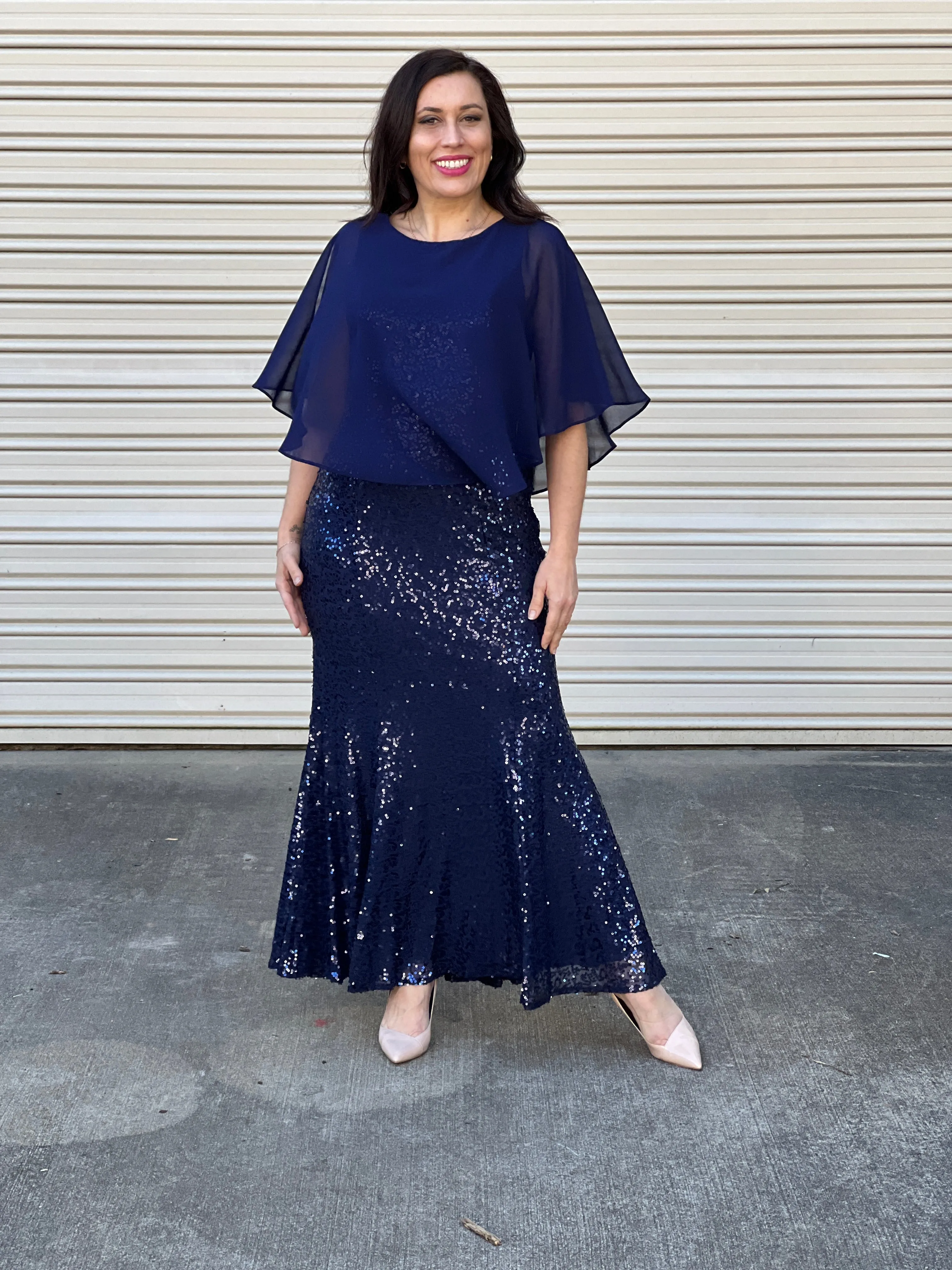Gabby Navy Sequin Evening Gown