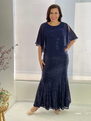 Gabby Navy Sequin Evening Gown