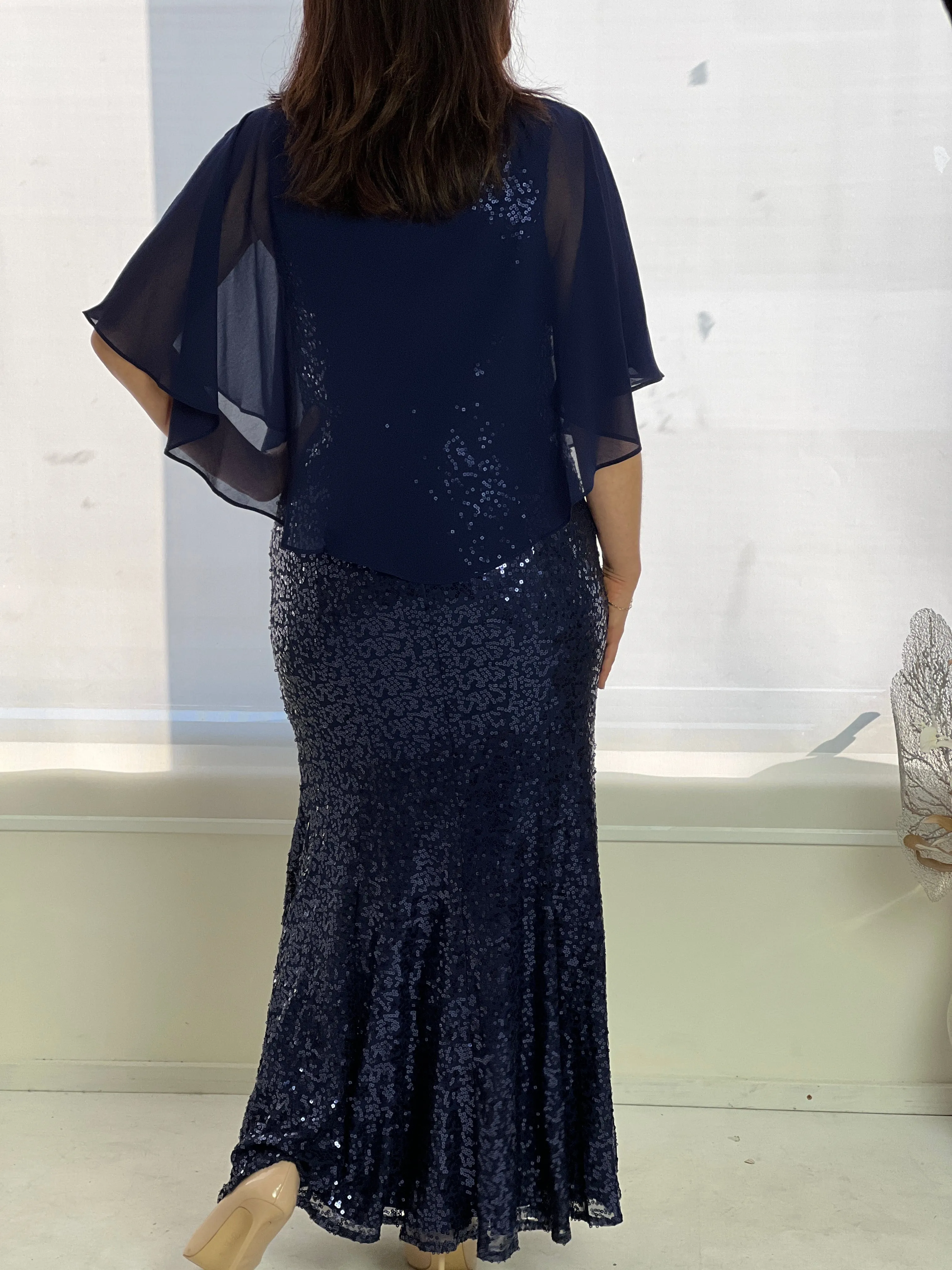 Gabby Navy Sequin Evening Gown