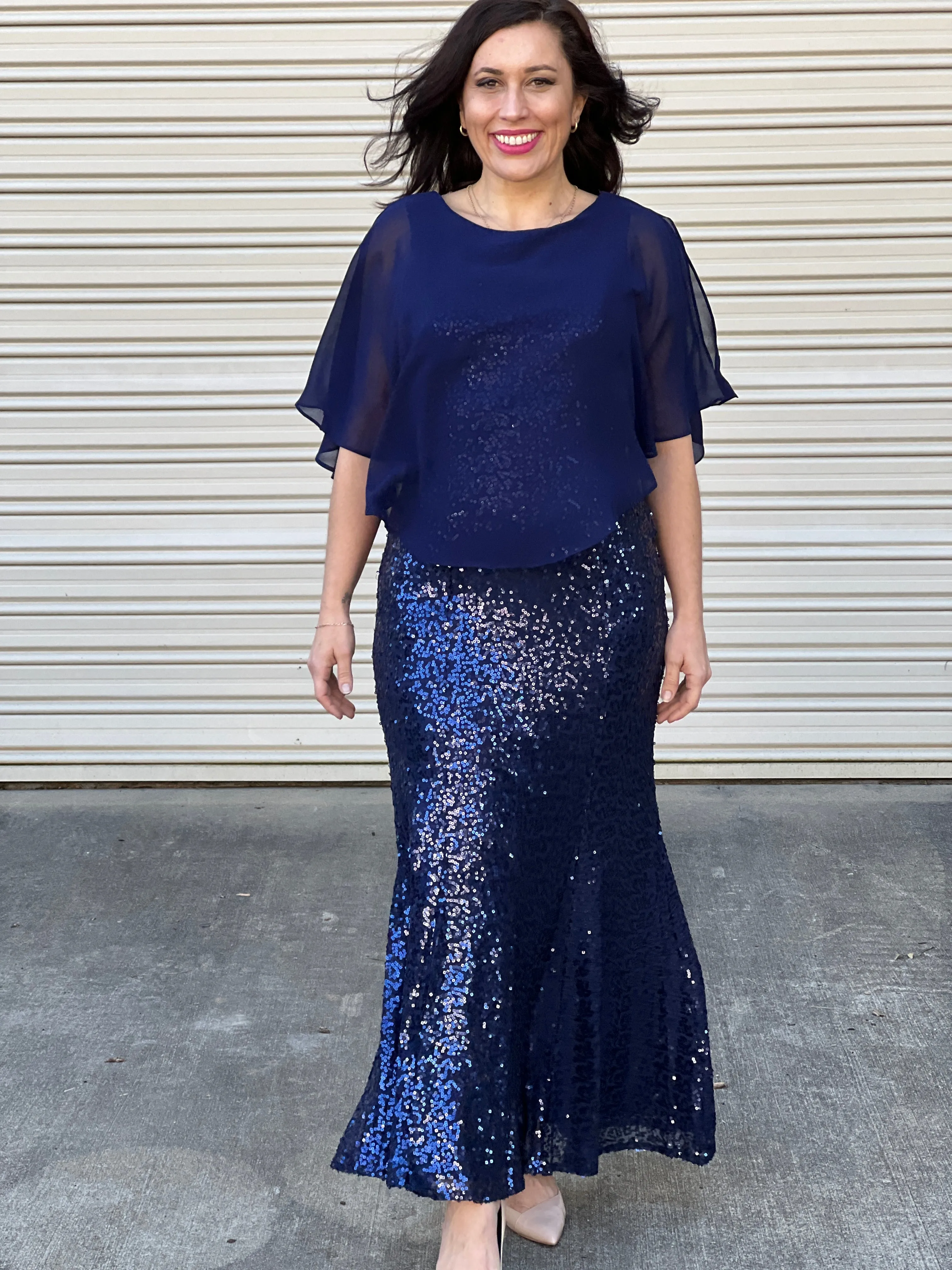Gabby Navy Sequin Evening Gown