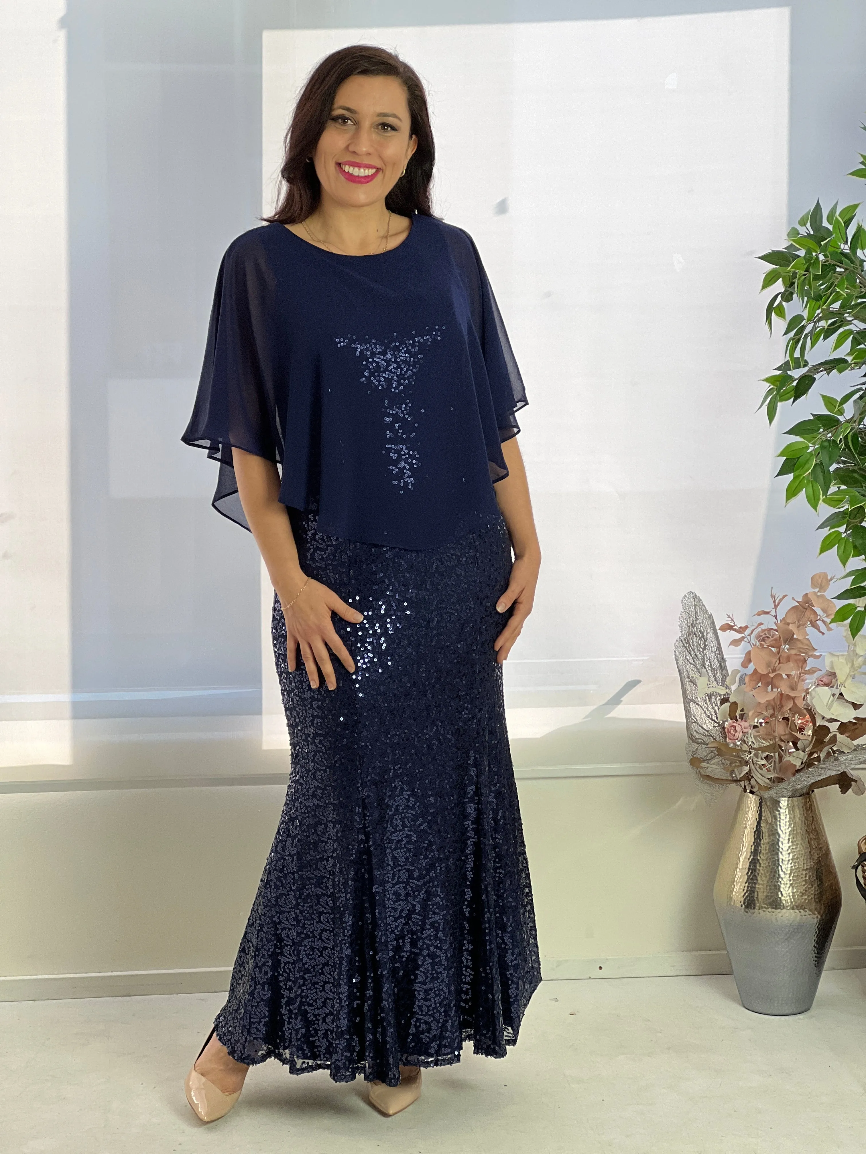Gabby Navy Sequin Evening Gown