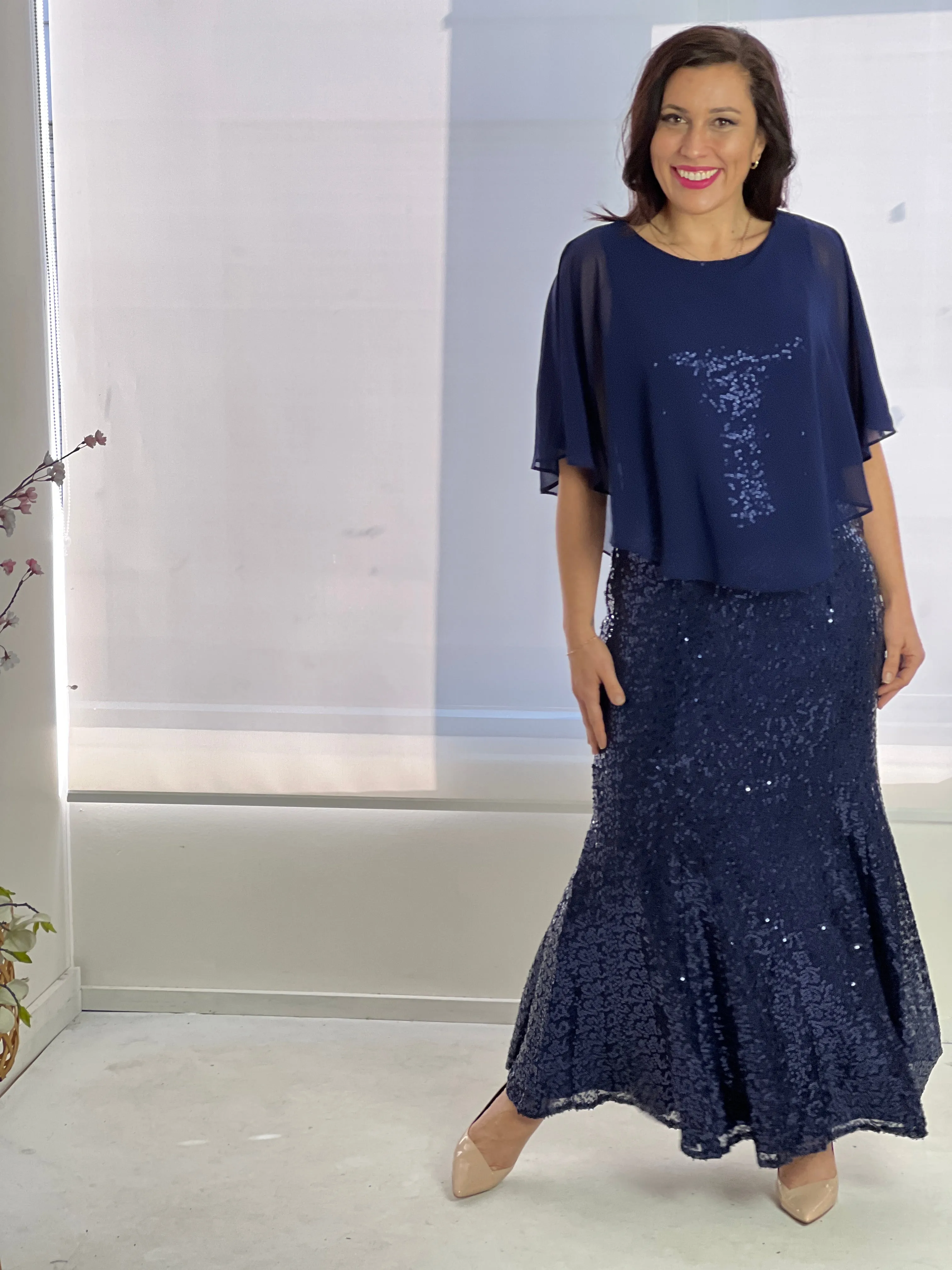Gabby Navy Sequin Evening Gown