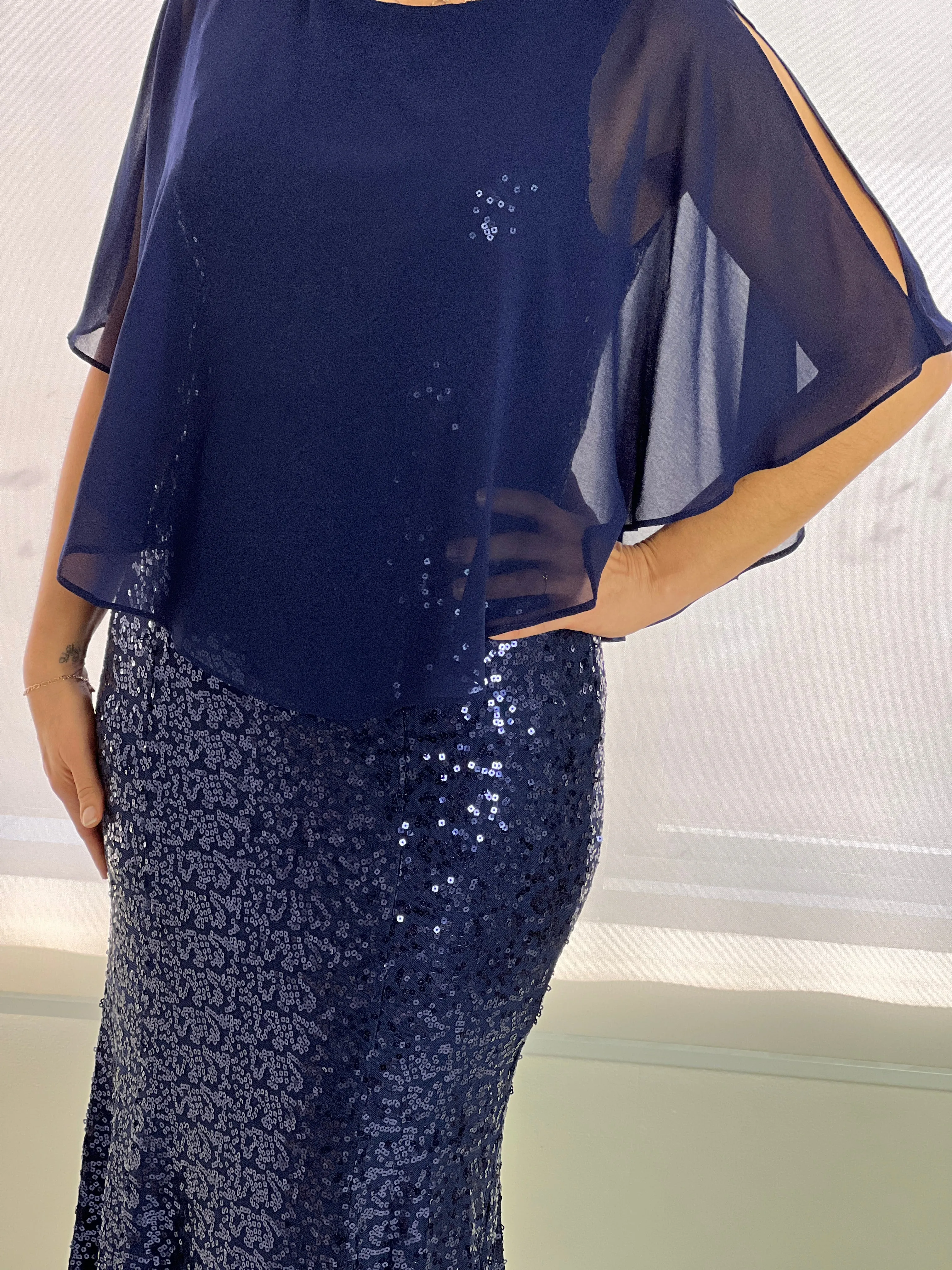 Gabby Navy Sequin Evening Gown