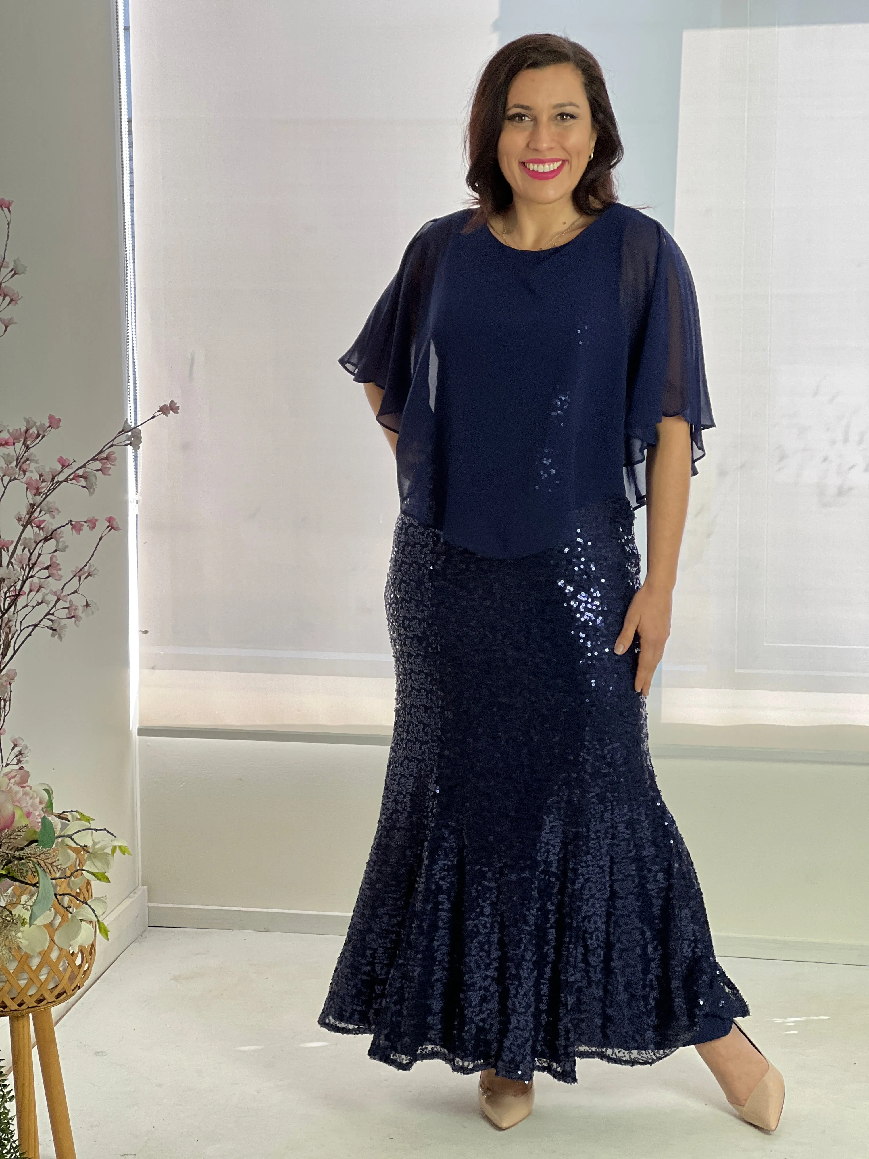 Gabby Navy Sequin Evening Gown