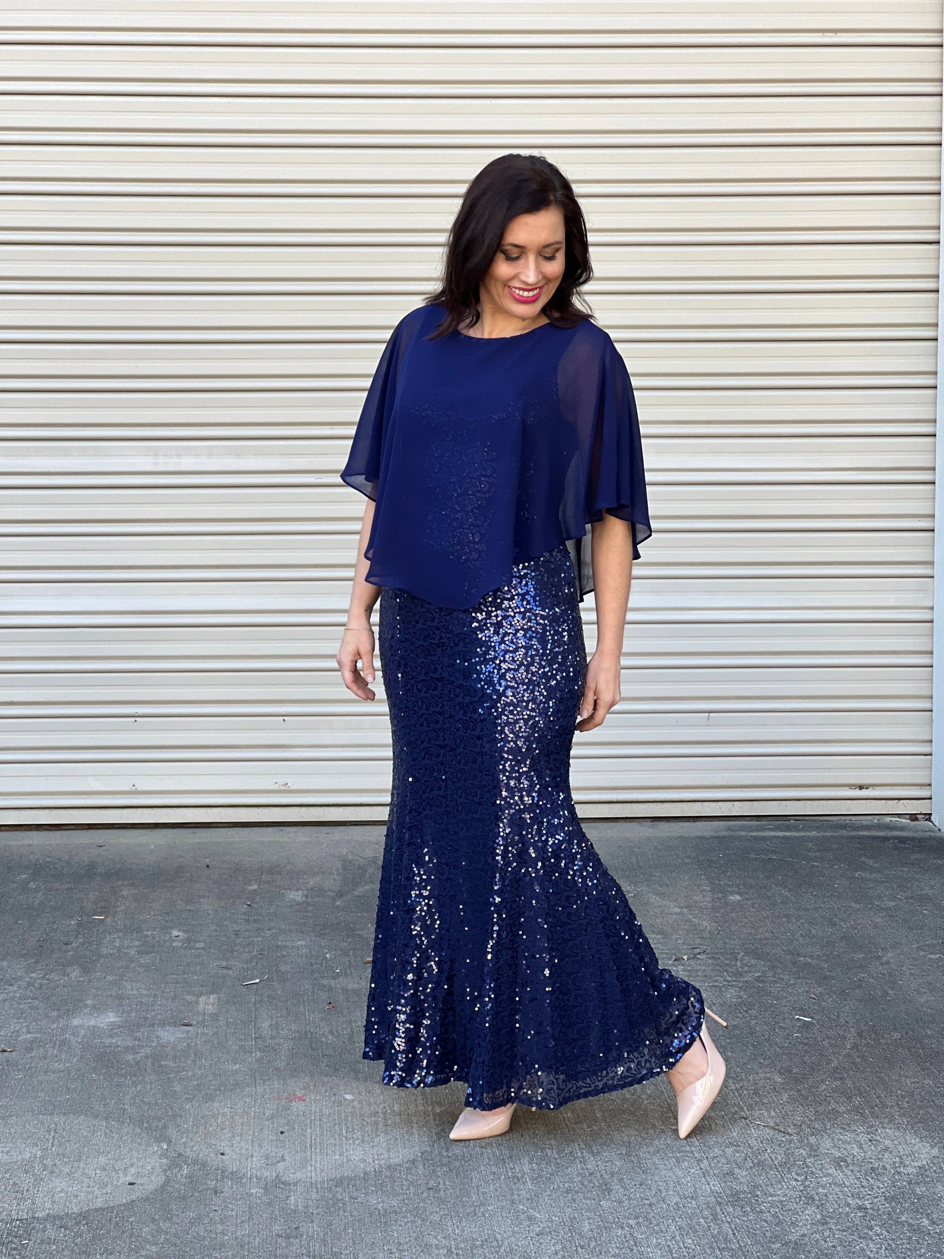 Gabby Navy Sequin Evening Gown