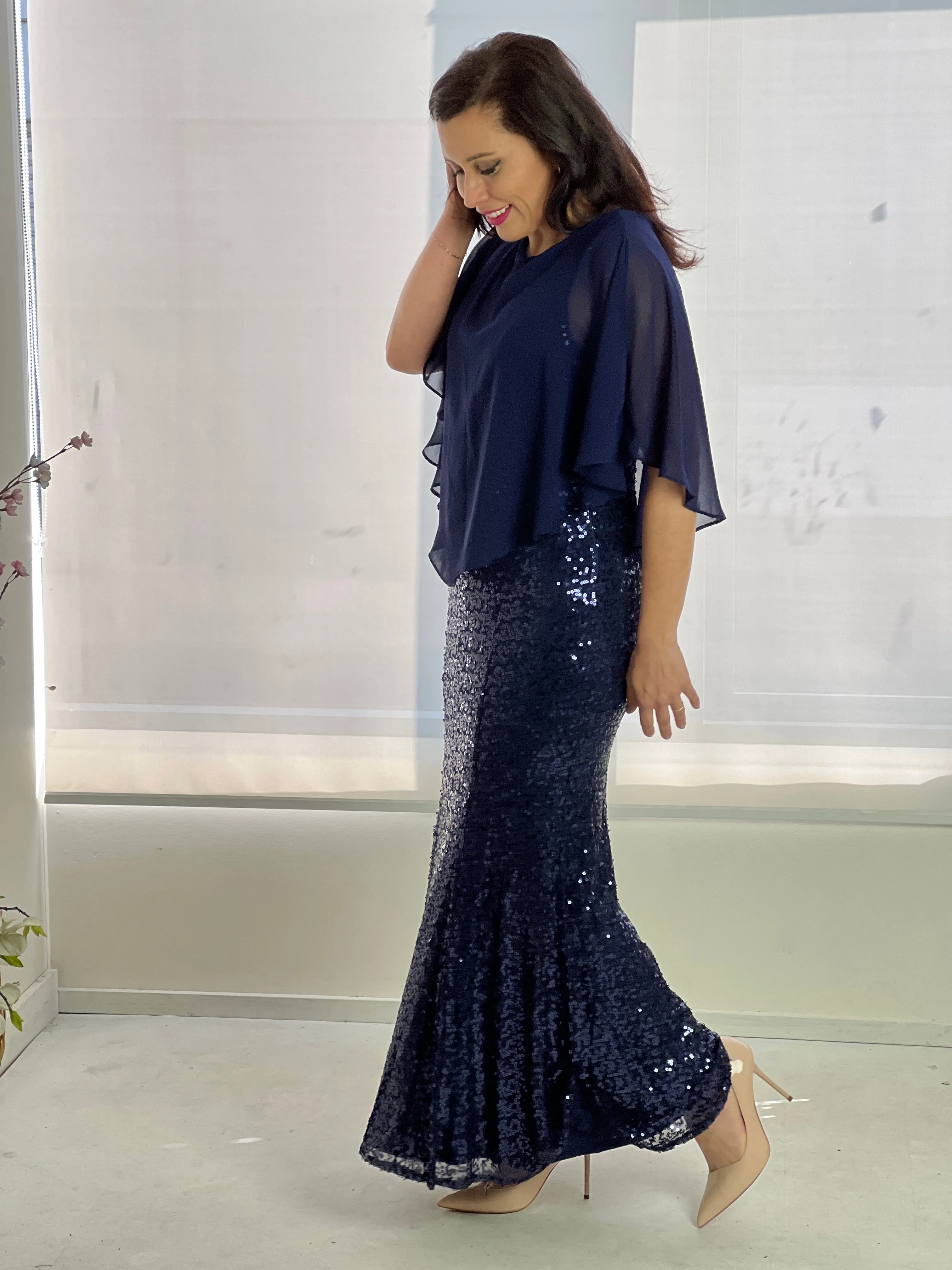 Gabby Navy Sequin Evening Gown
