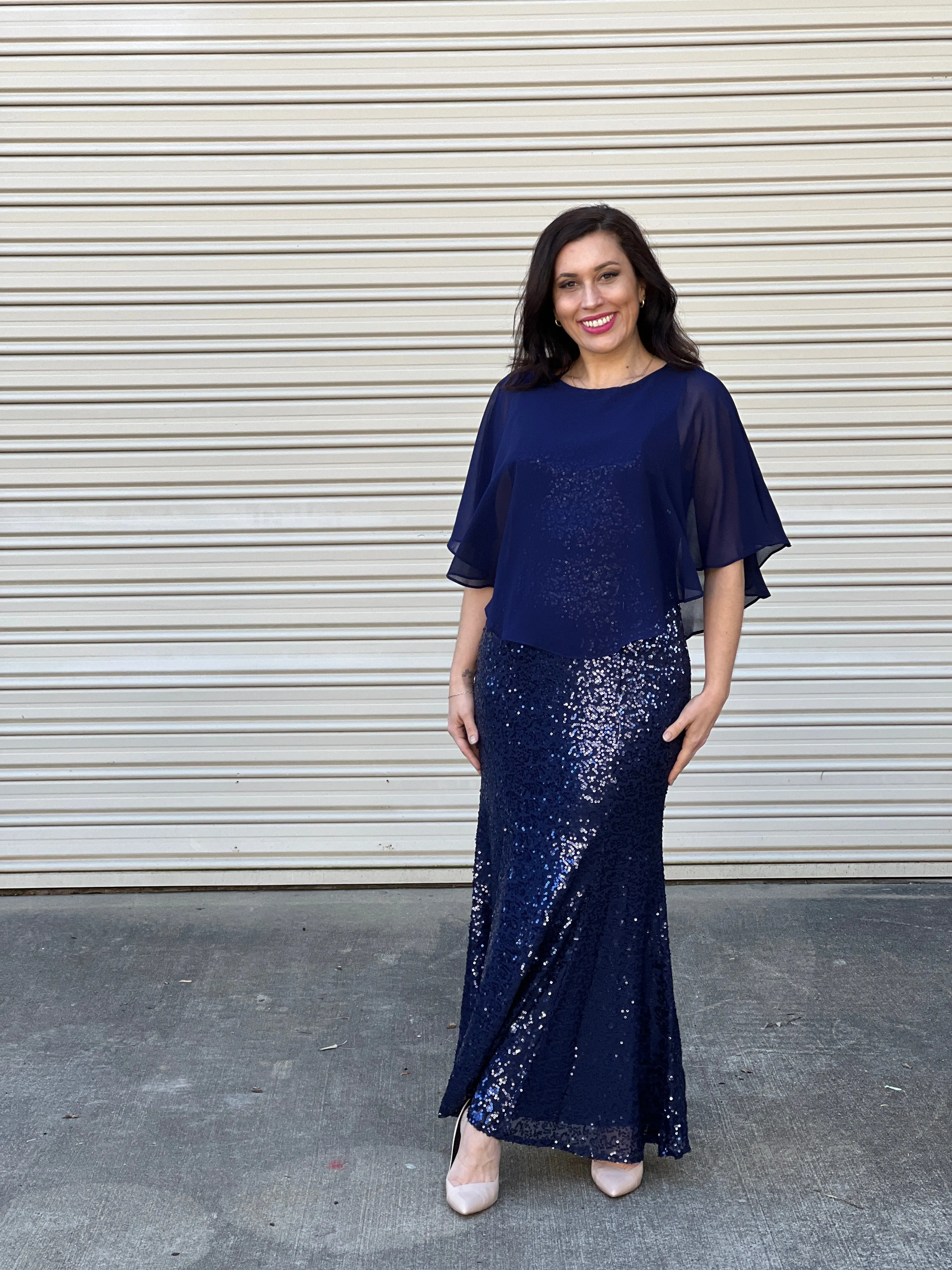 Gabby Navy Sequin Evening Gown