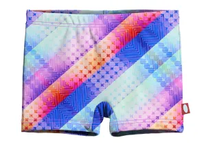 Girls UPF 50  Printed Swim Boy Shorts  | Plaid Diagonal