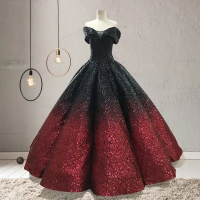 Glamorous Gradient Quinceanera Dresses Sequins Cap Sleeves Puffy Ruffles Ball Gown vestidos de quinceañera