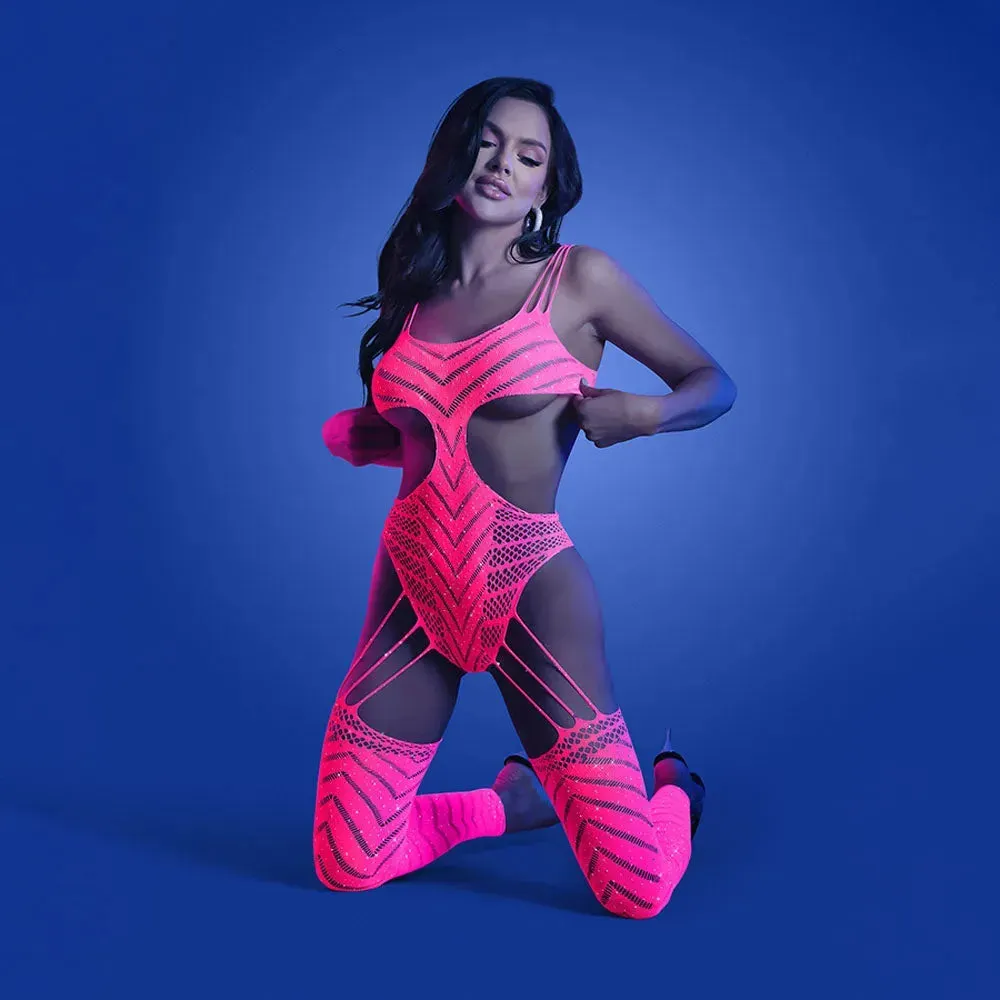 GLOW WAVELENGTH Cut-Out Rhinestone Teddy Bodystocking