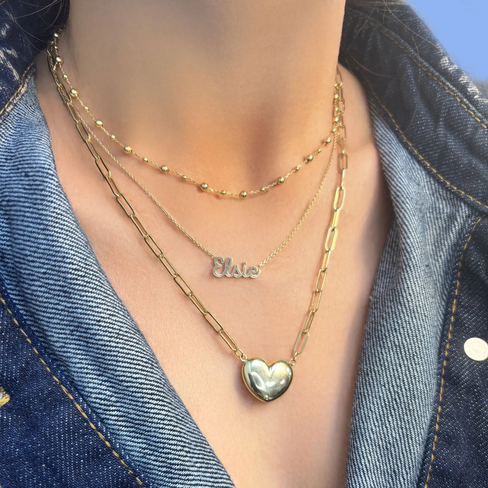 Gold Bead Station Chain Necklace