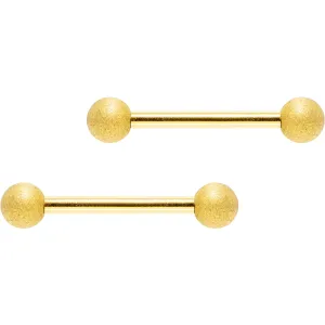 Gold Color PVD Sandblasted Barbell Nipple Ring Set