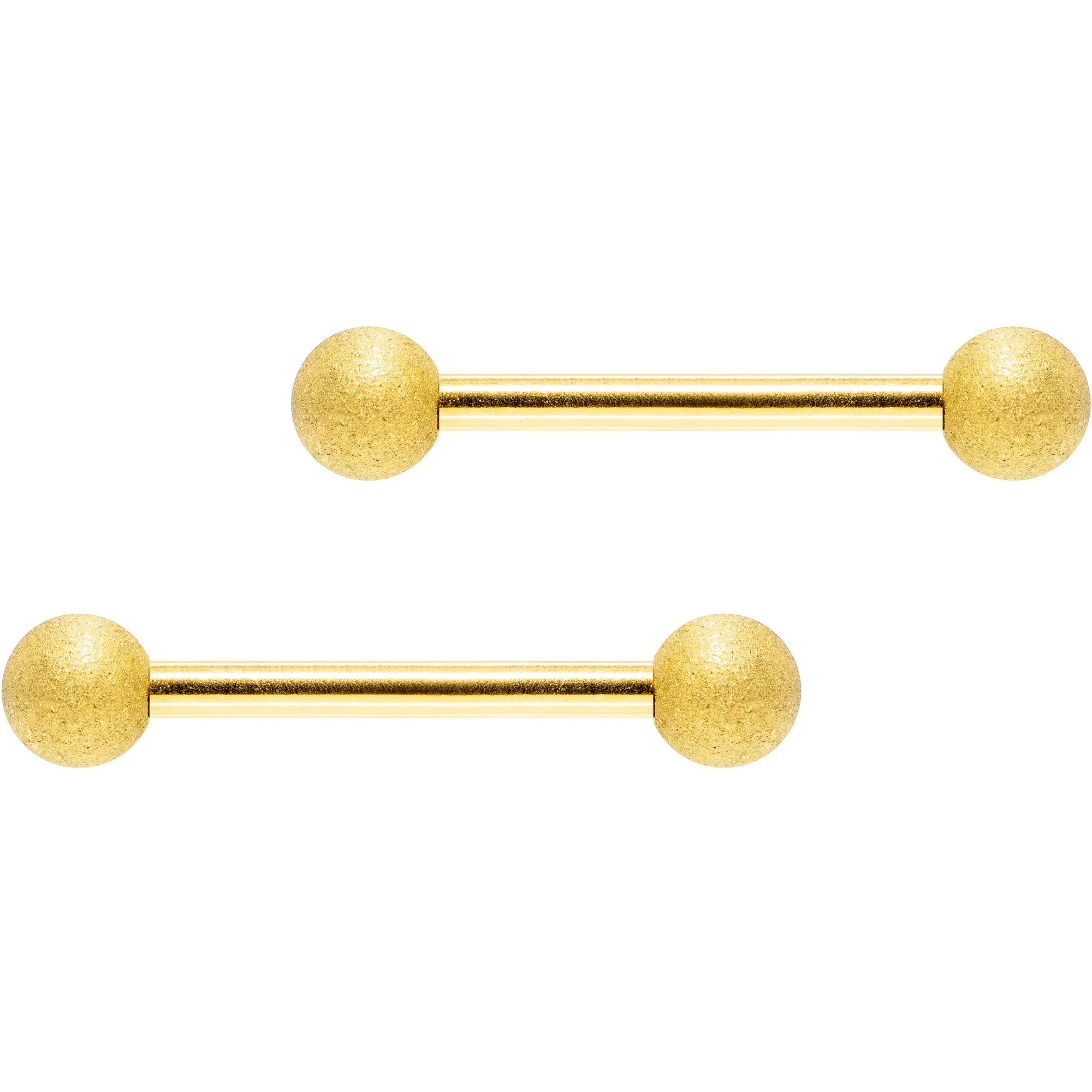 Gold Color PVD Sandblasted Barbell Nipple Ring Set