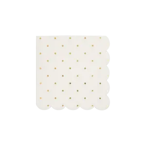 Gold Foil Polka Dot Scalloped Paper Cocktail Napkin