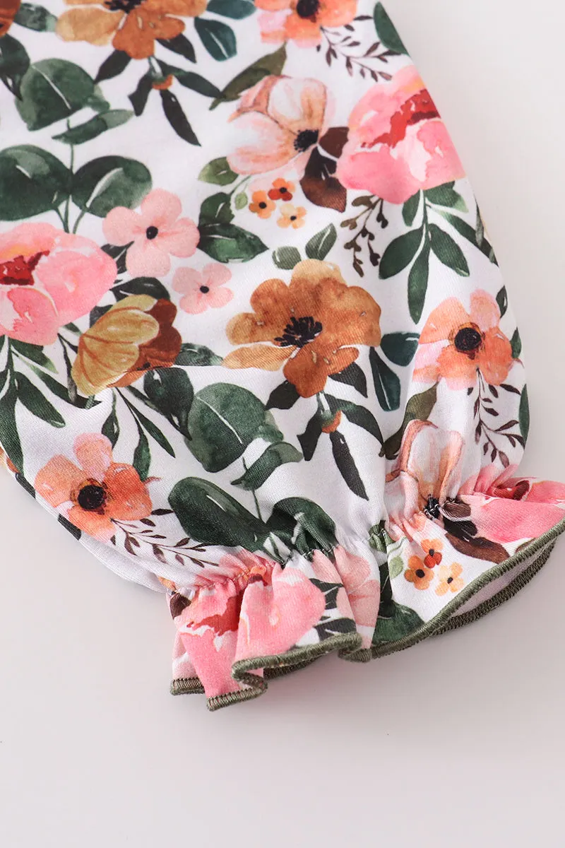 Green Floral Print Swiss Dot Dress