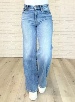 Hazel Blues® |  Karis High Rise Vintage Wash Retro Wide Leg