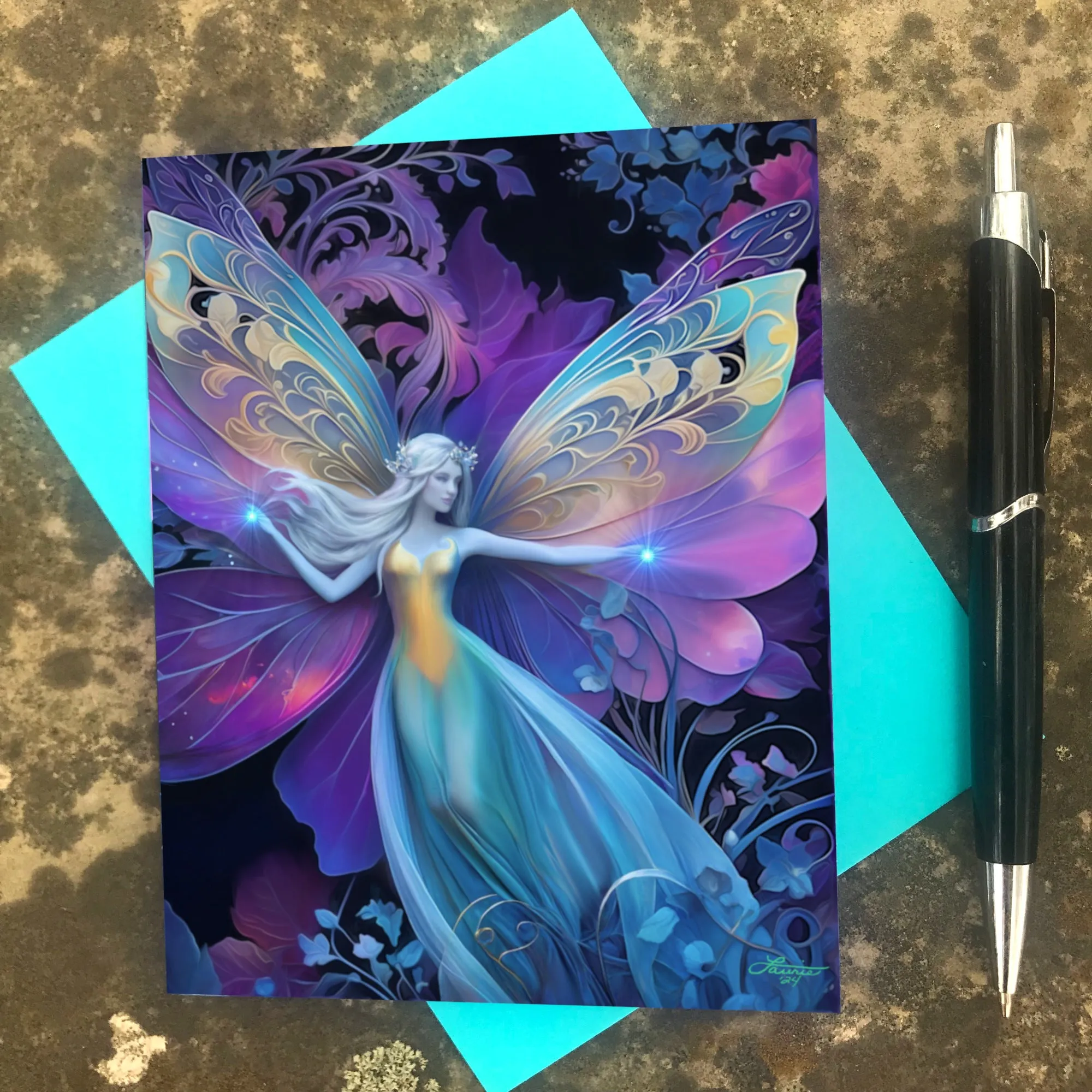 Intricate Fairy Art Greeting Card, Colorful Fantasy Artwork, Unique Notecard