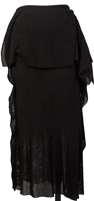 ISSEY MIYAKE JAPAN. NEW W/TAG FETE A-POC Waist Drape Black Mesh Switching Knit Skirt