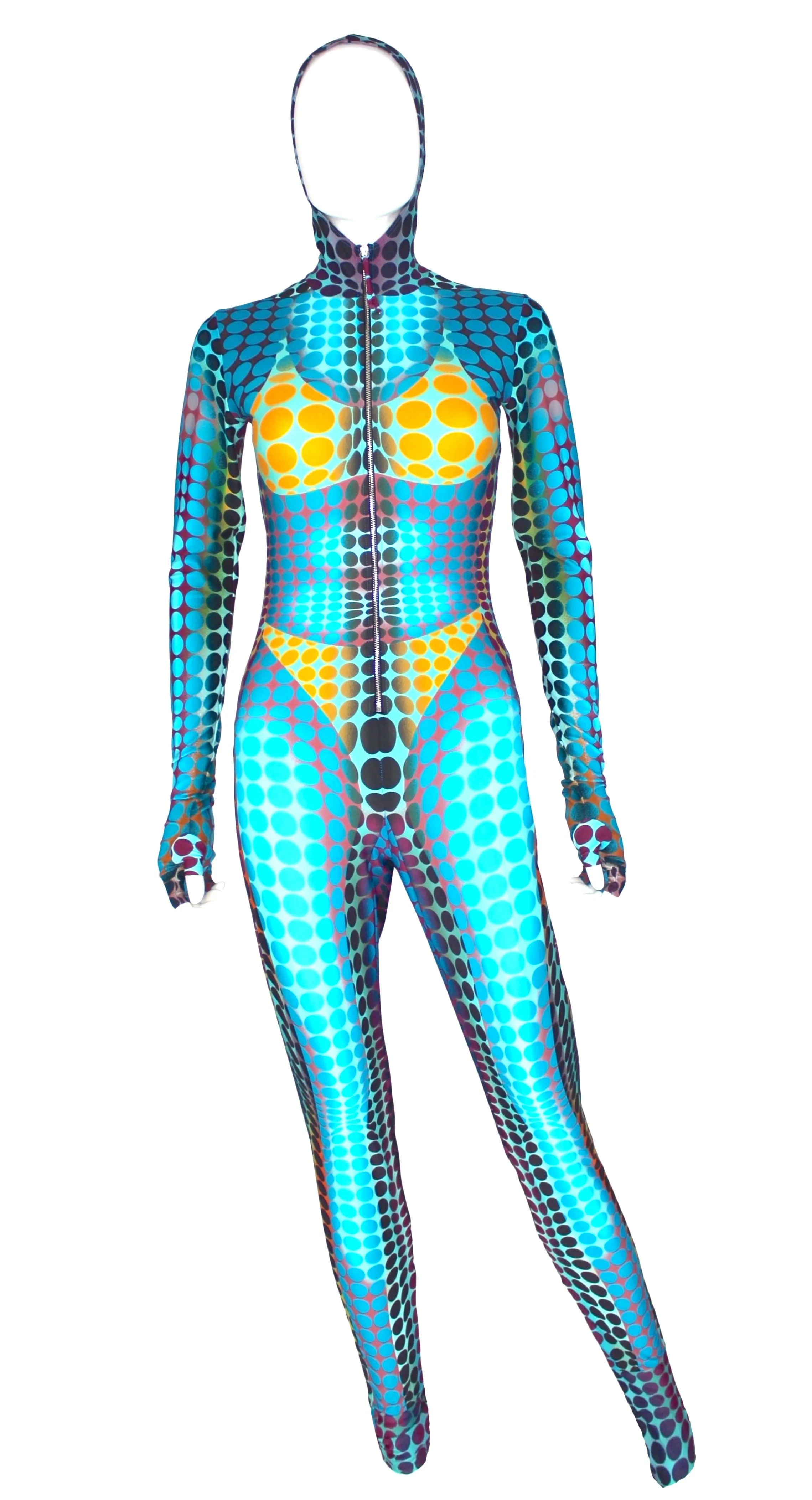 Jean Paul Gaultier Blue Cyberdot Catsuit with Hood, AW95 Reissue, S-L