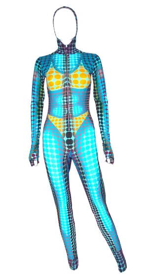 Jean Paul Gaultier Blue Cyberdot Catsuit with Hood, AW95 Reissue, S-L