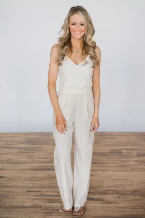 Jump Into Spring Taupe & Ivory Jumpsuit