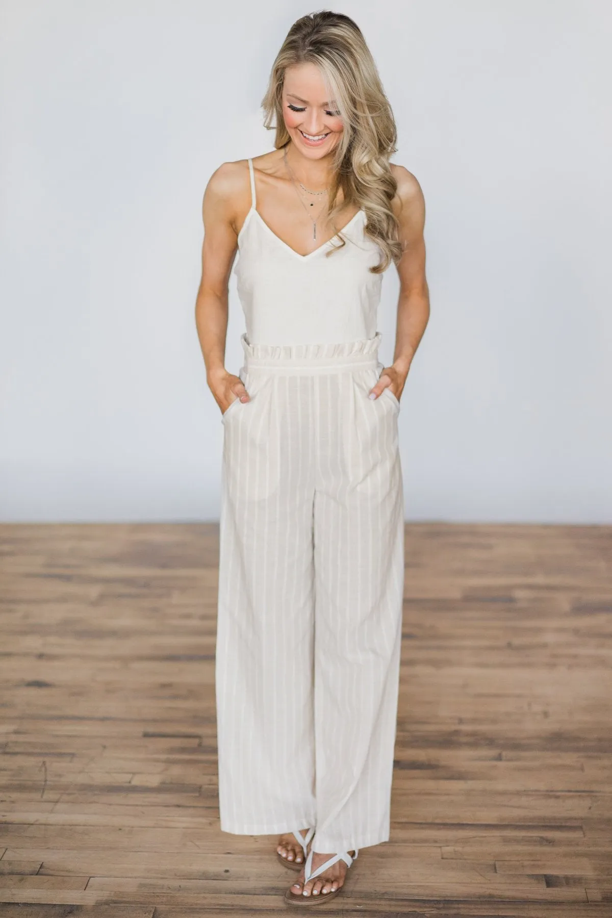Jump Into Spring Taupe & Ivory Jumpsuit