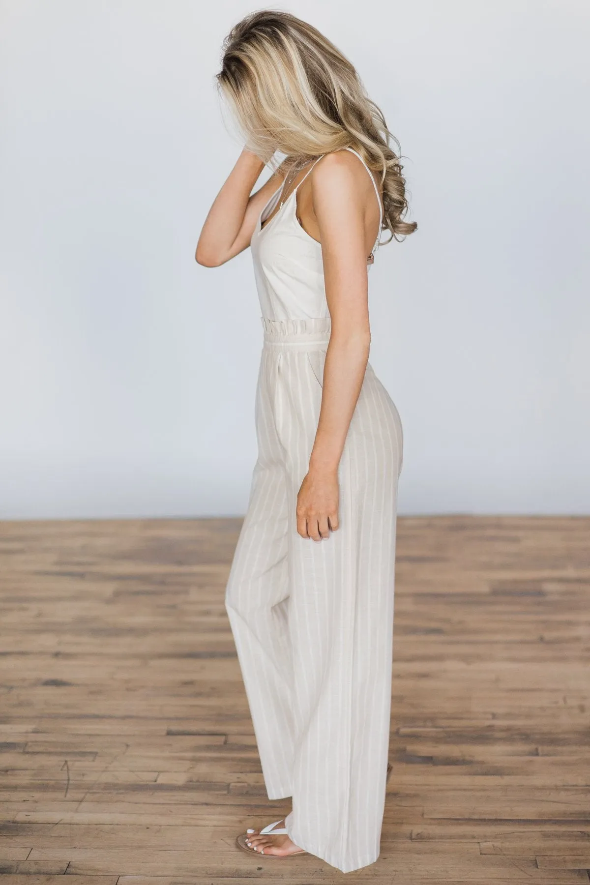 Jump Into Spring Taupe & Ivory Jumpsuit