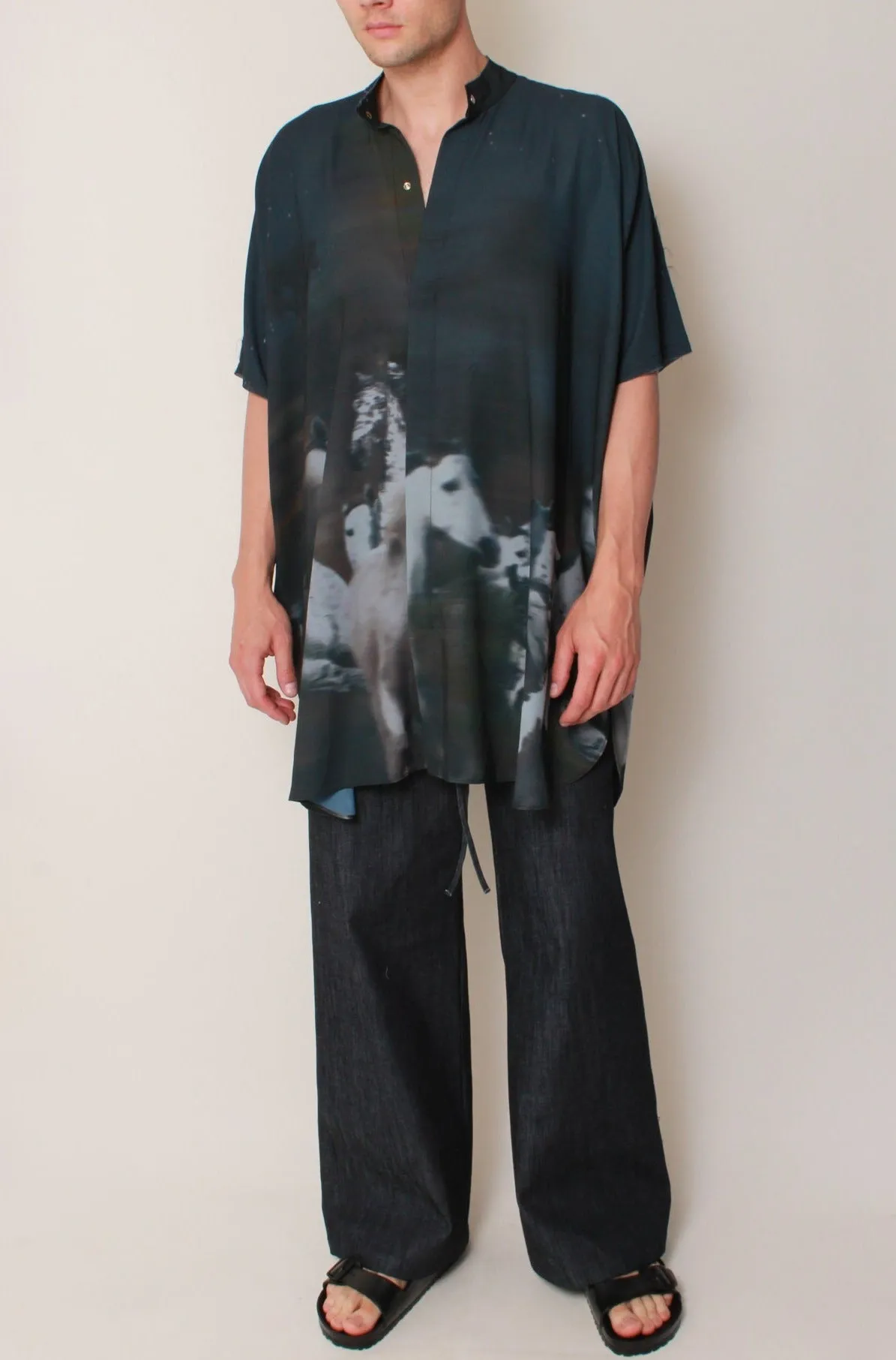 Kaftan Tunic in Midnight Wild Horses Crepe