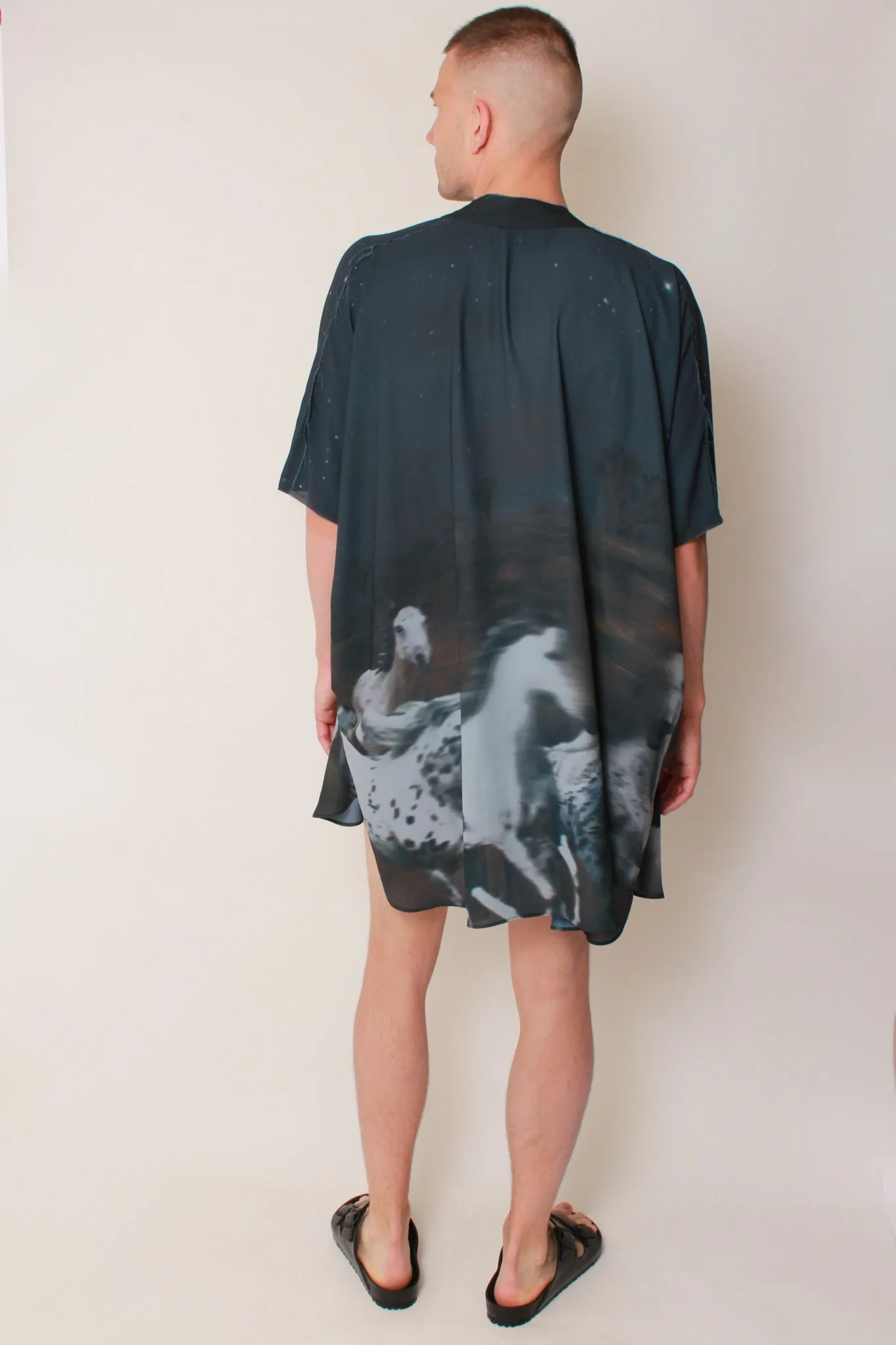 Kaftan Tunic in Midnight Wild Horses Crepe
