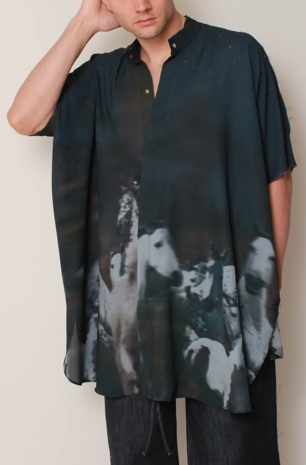 Kaftan Tunic in Midnight Wild Horses Crepe