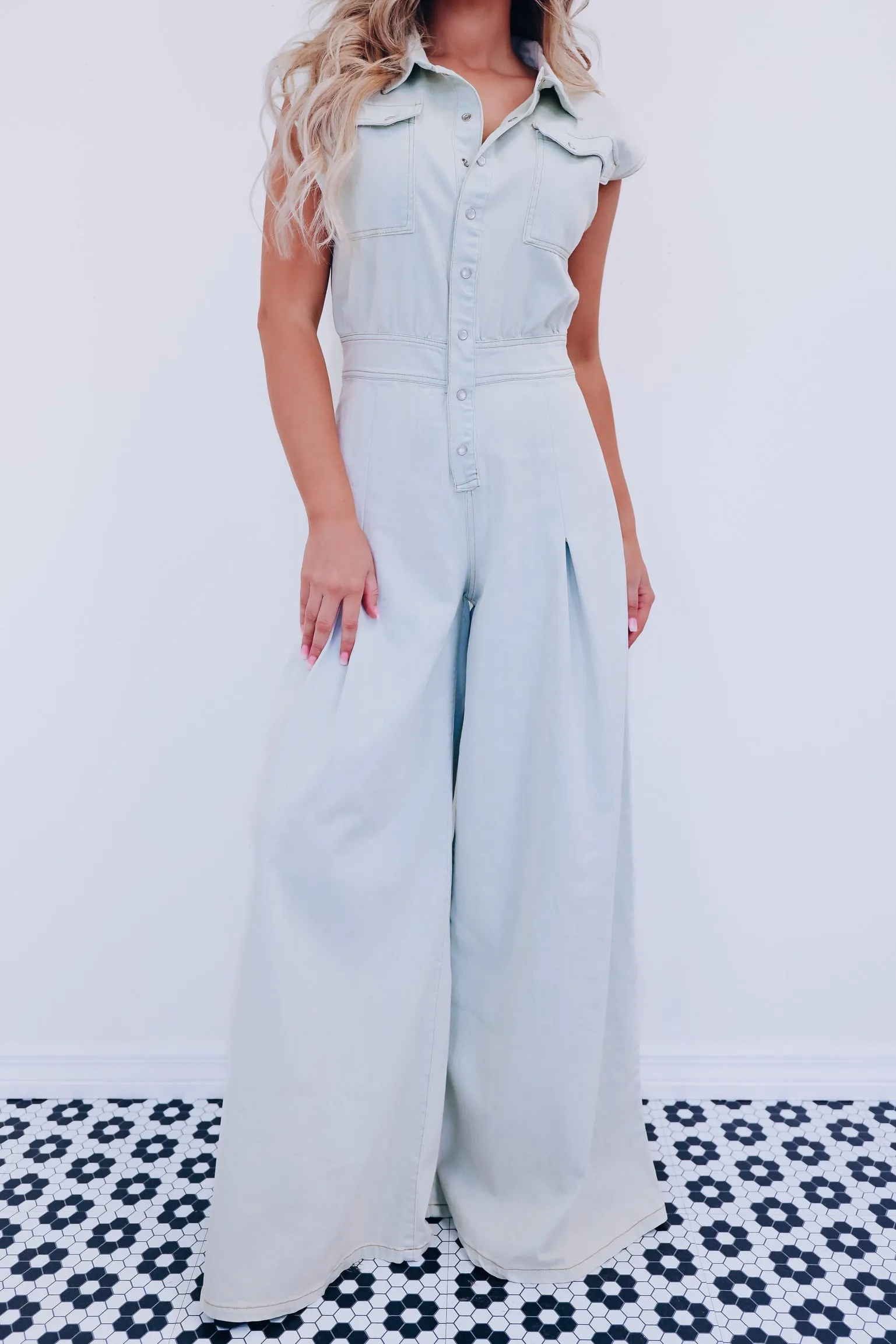 Kala Classic Wide Leg Denim Jumpsuit - Light Wash