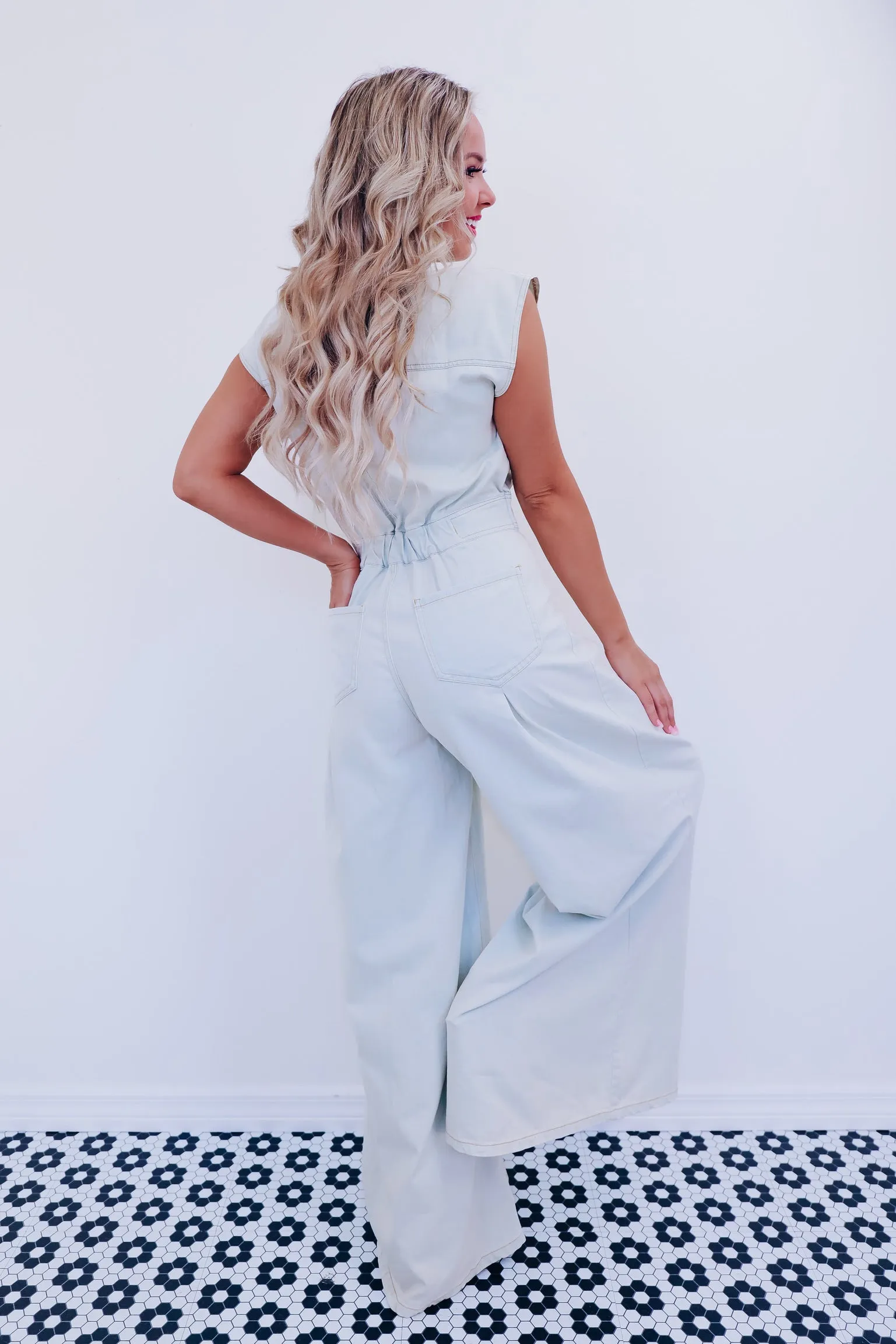 Kala Classic Wide Leg Denim Jumpsuit - Light Wash