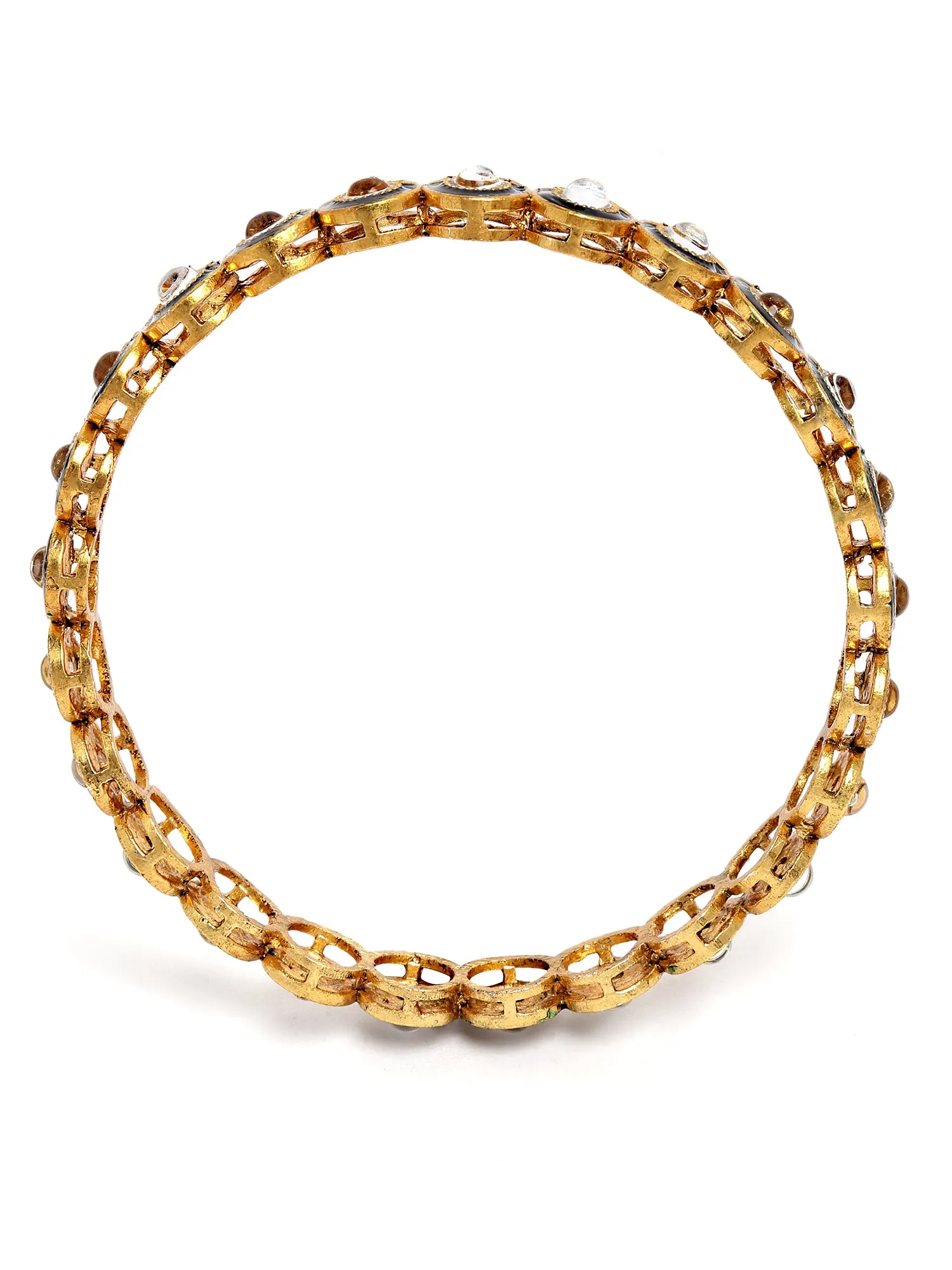 Karatcart Set of 4 Antique Gold Plated Green Kundan Rajwadi Bangles for Women