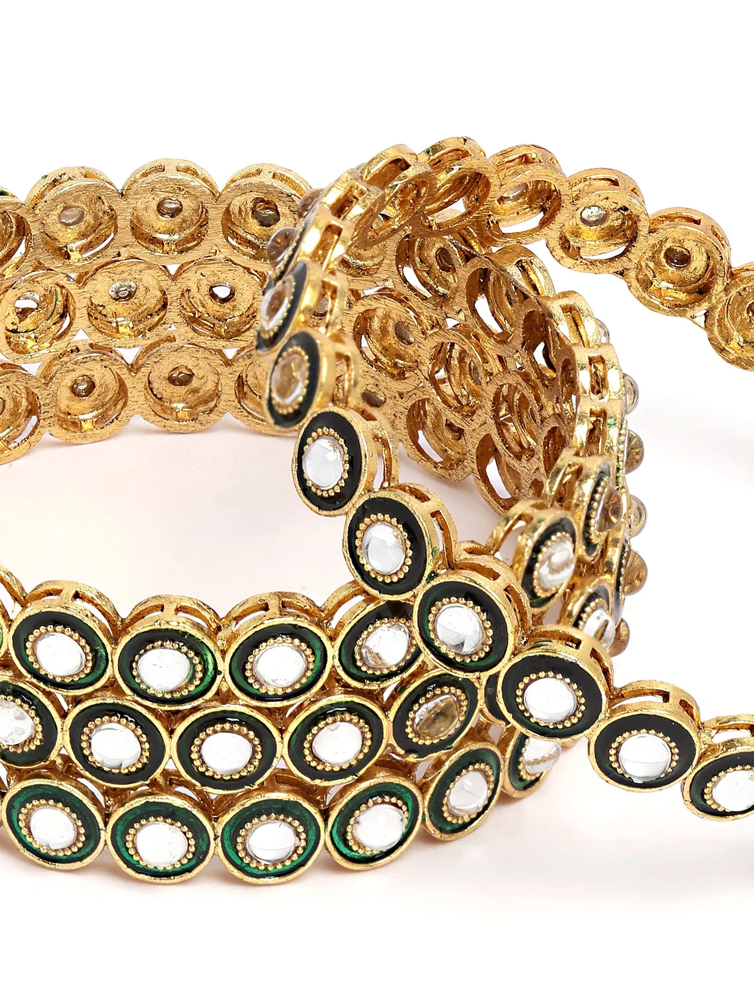 Karatcart Set of 4 Antique Gold Plated Green Kundan Rajwadi Bangles for Women