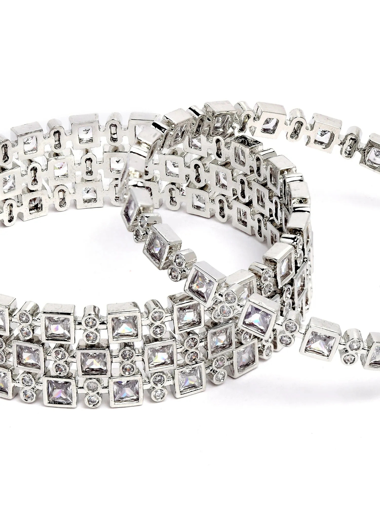 Karatcart Set of 4 Silver-Plated AD Studded Bangles for Women