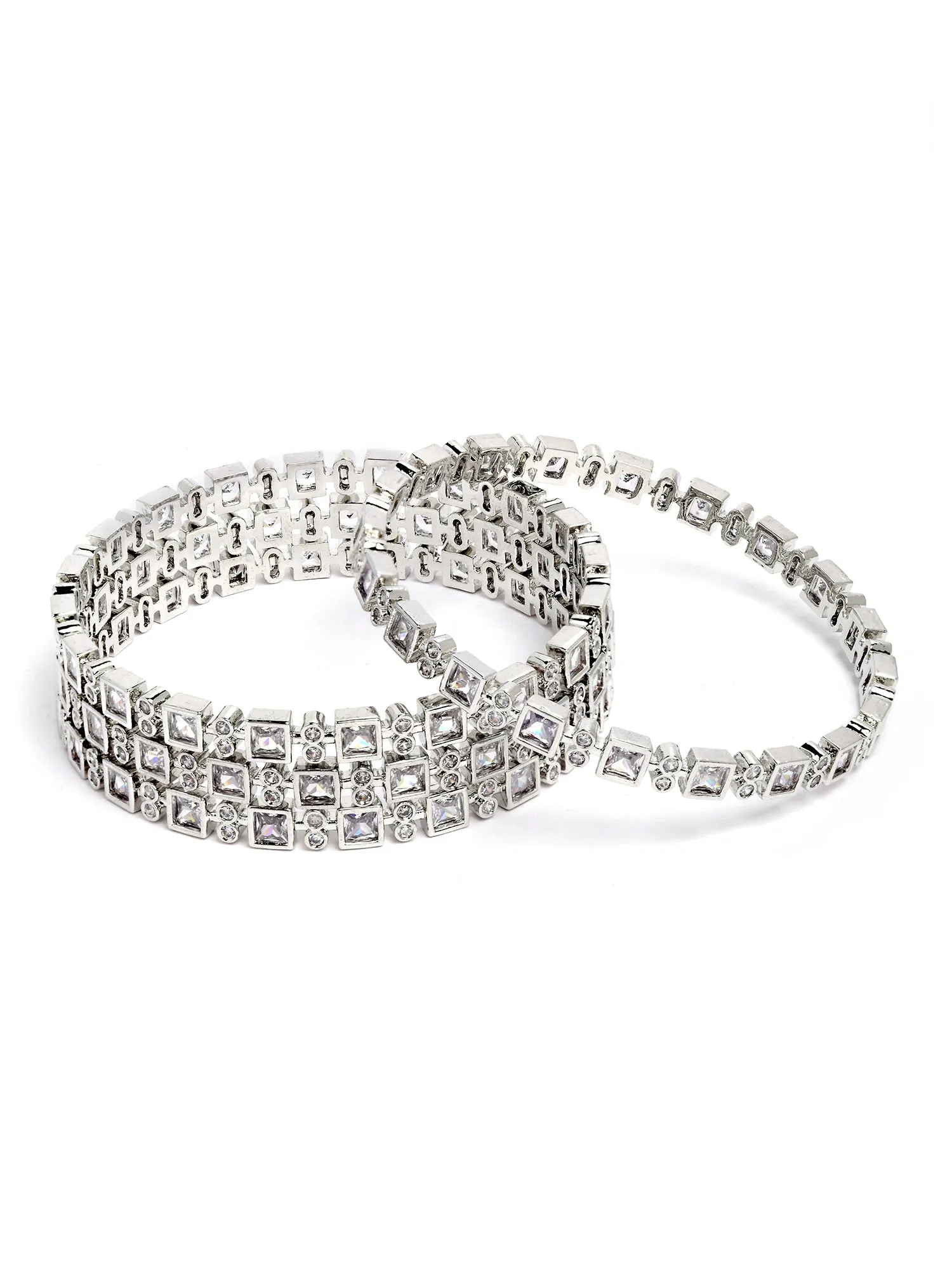 Karatcart Set of 4 Silver-Plated AD Studded Bangles for Women