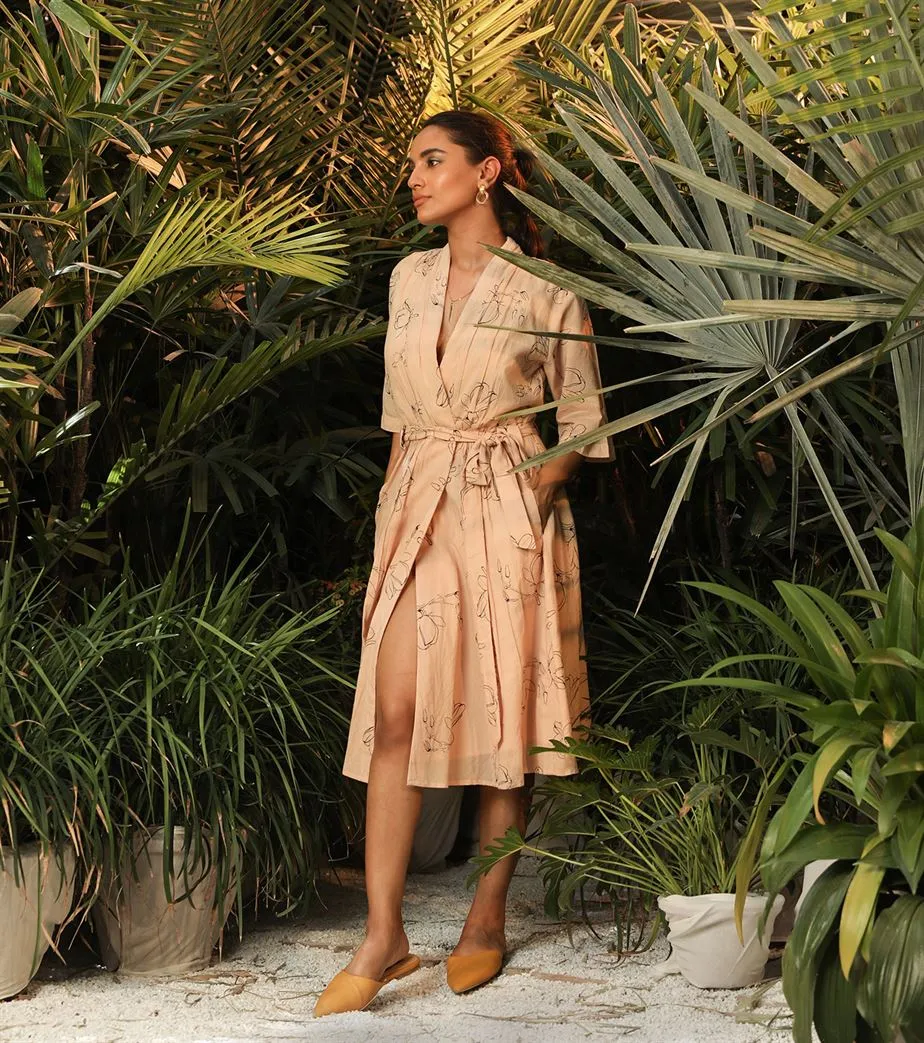 Khara Kapas   -   Secret Fantasy Pink floral wrap dress with shawl collar - Another Day in Paradise