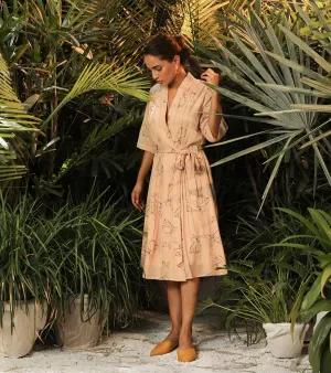 Khara Kapas   -   Secret Fantasy Pink floral wrap dress with shawl collar - Another Day in Paradise