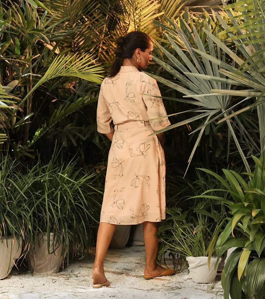 Khara Kapas   -   Secret Fantasy Pink floral wrap dress with shawl collar - Another Day in Paradise