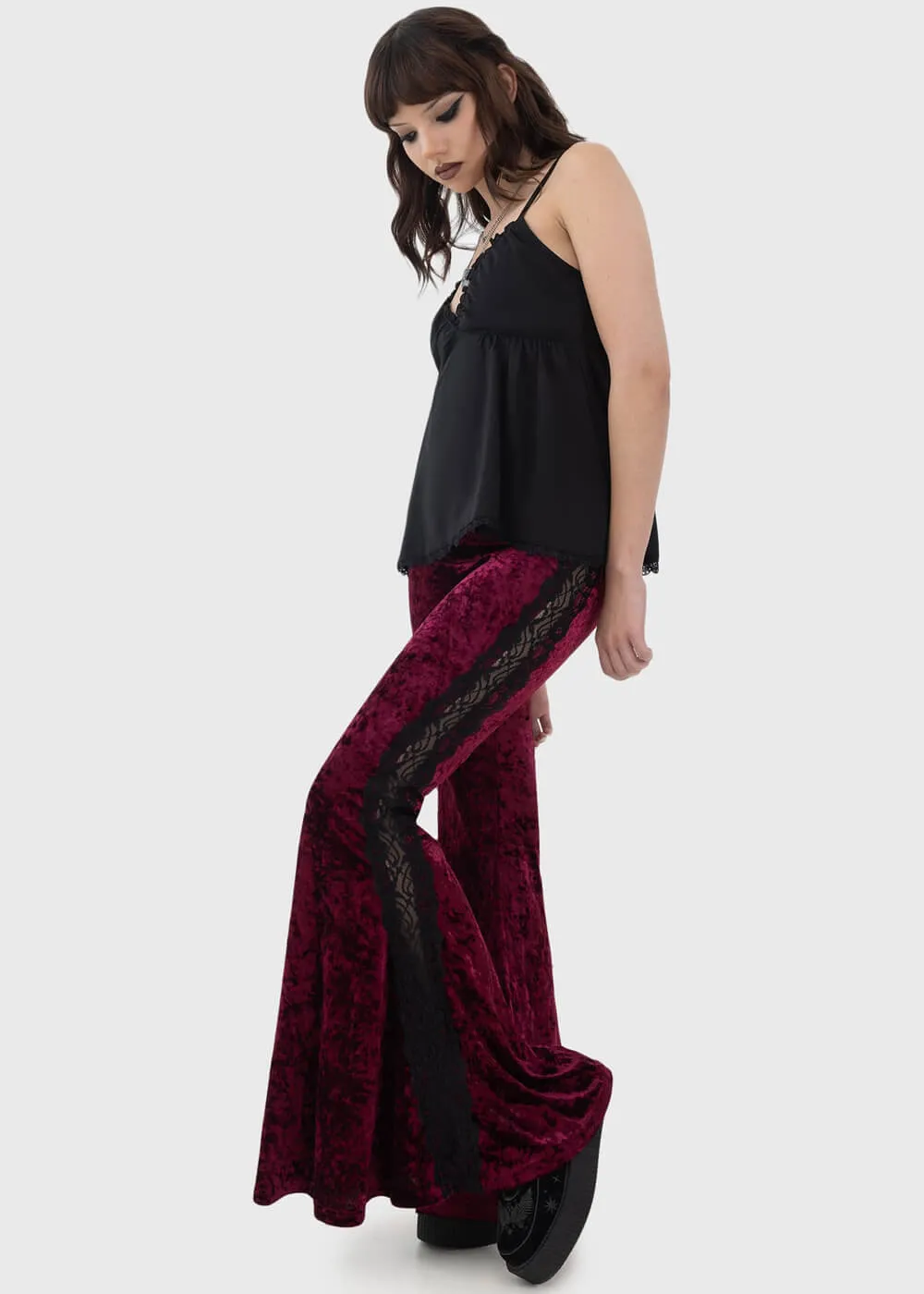 Killstar Laced Death Flare Trousers Red
