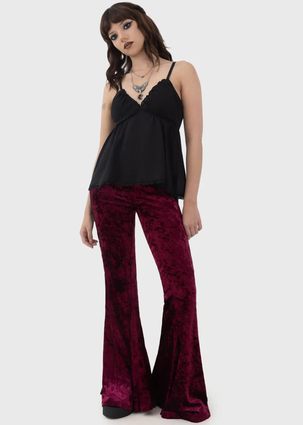 Killstar Laced Death Flare Trousers Red