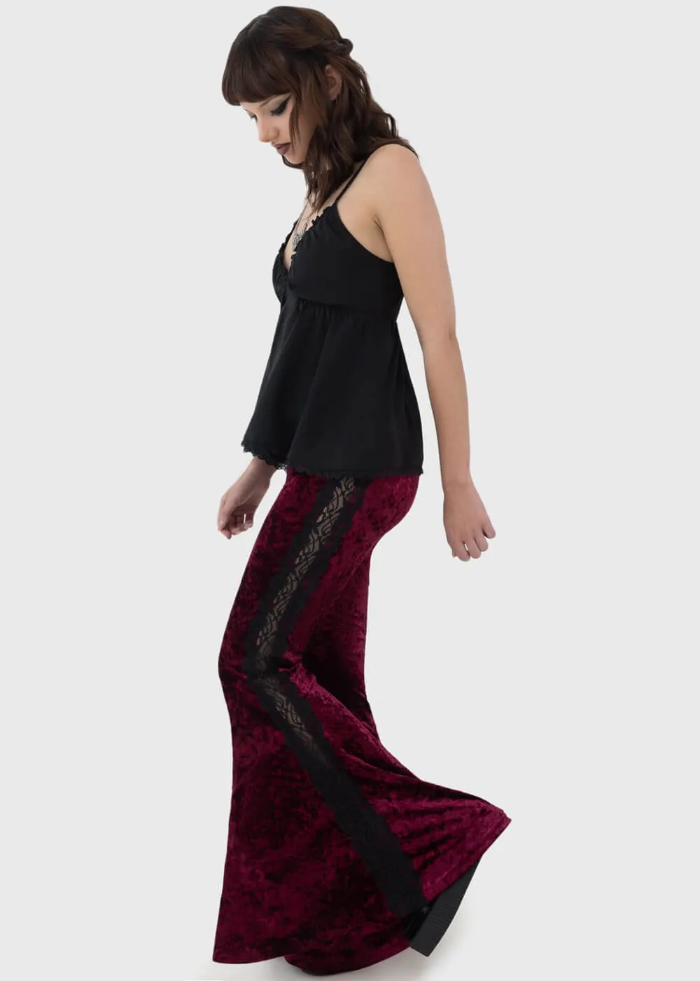 Killstar Laced Death Flare Trousers Red