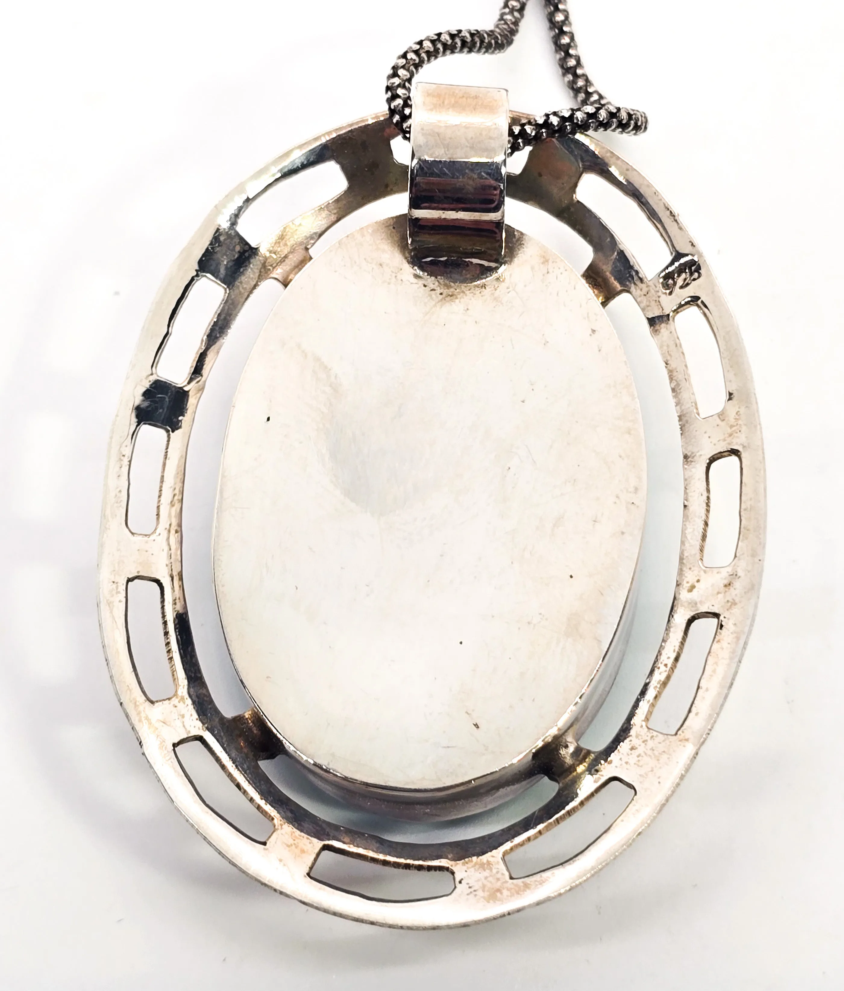 Larimar large Greek Key open work sterling silver pendant necklace