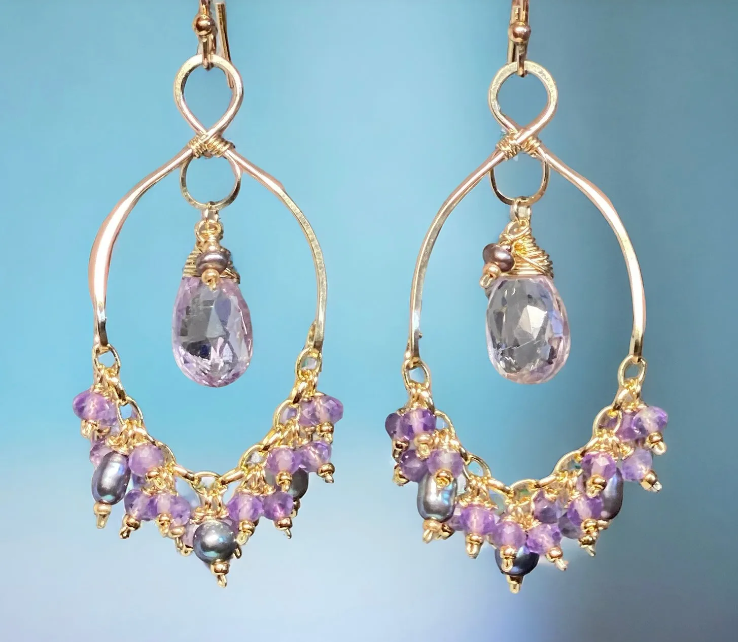 Lavender Gemstone Chandelier Dangle Earrings 14kt Gold Fill