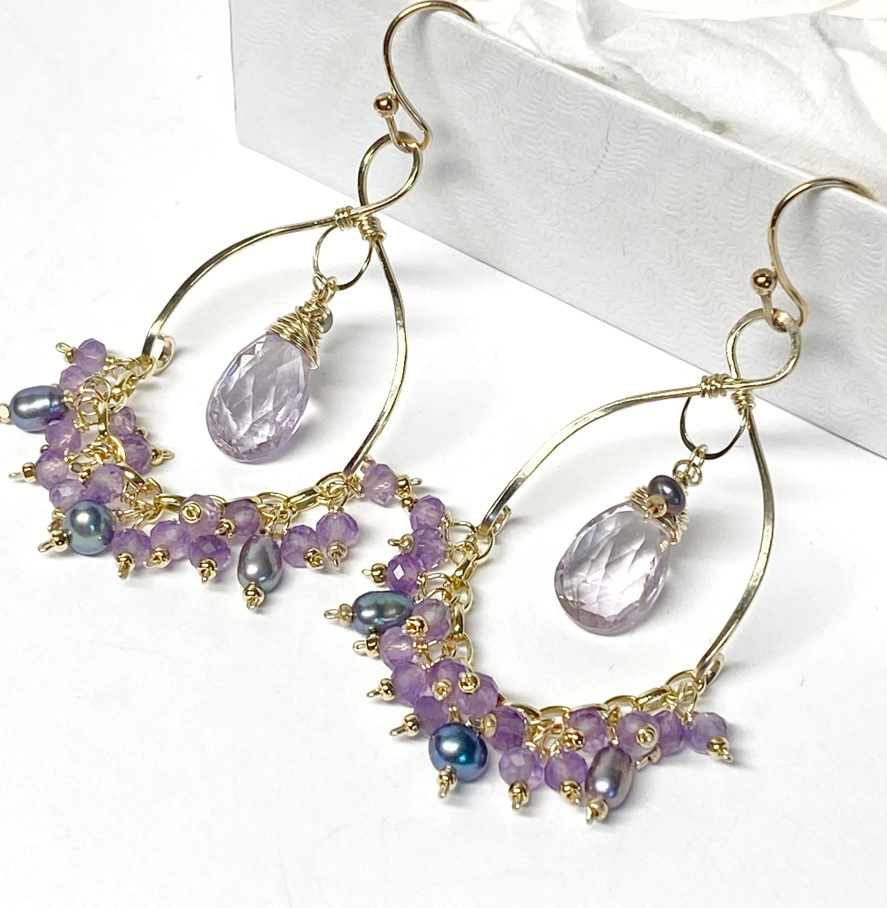 Lavender Gemstone Chandelier Dangle Earrings 14kt Gold Fill