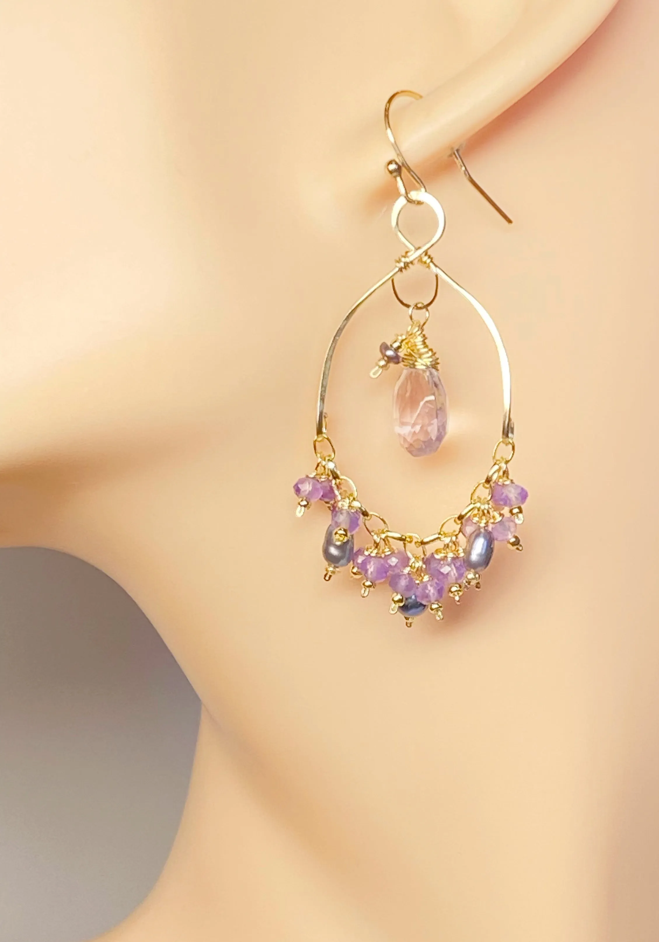 Lavender Gemstone Chandelier Dangle Earrings 14kt Gold Fill