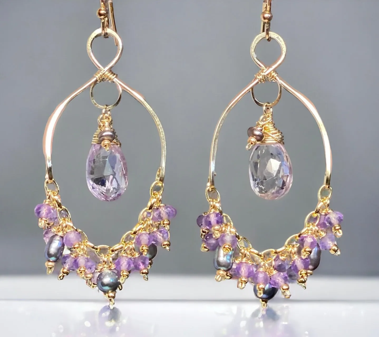 Lavender Gemstone Chandelier Dangle Earrings 14kt Gold Fill