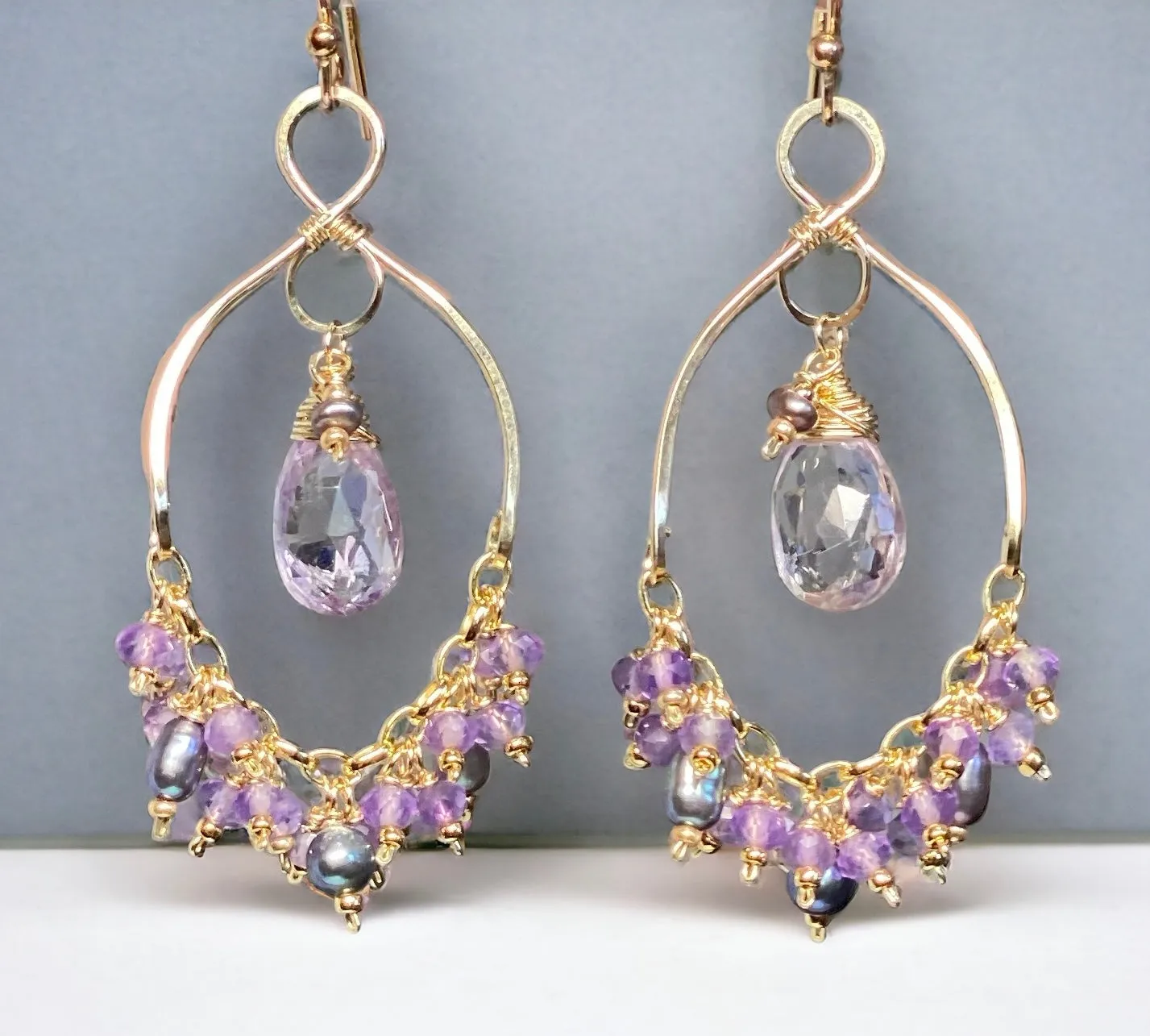 Lavender Gemstone Chandelier Dangle Earrings 14kt Gold Fill